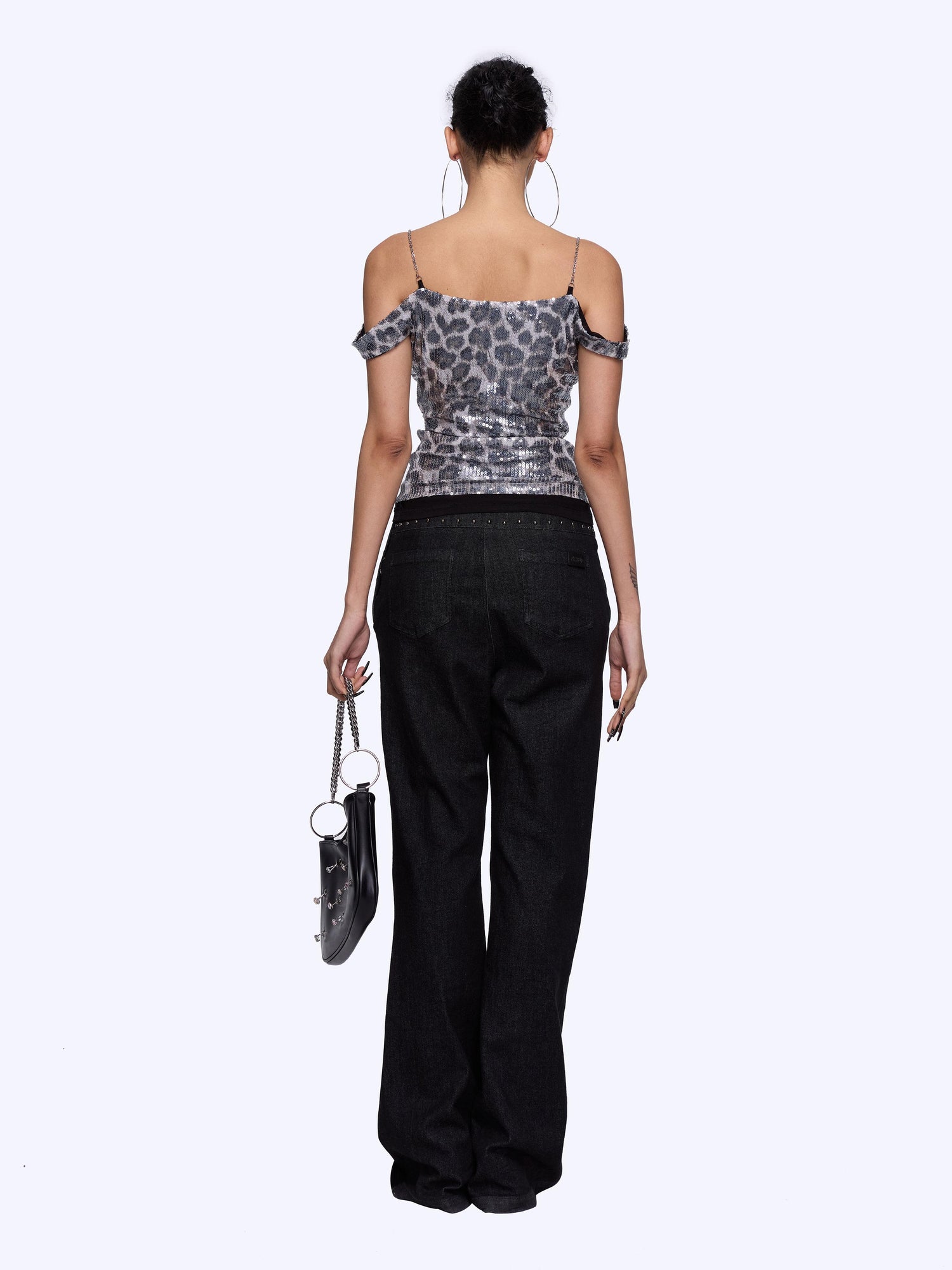 24ans Black Sequin Cowl Neck Sleeveless T Shirt