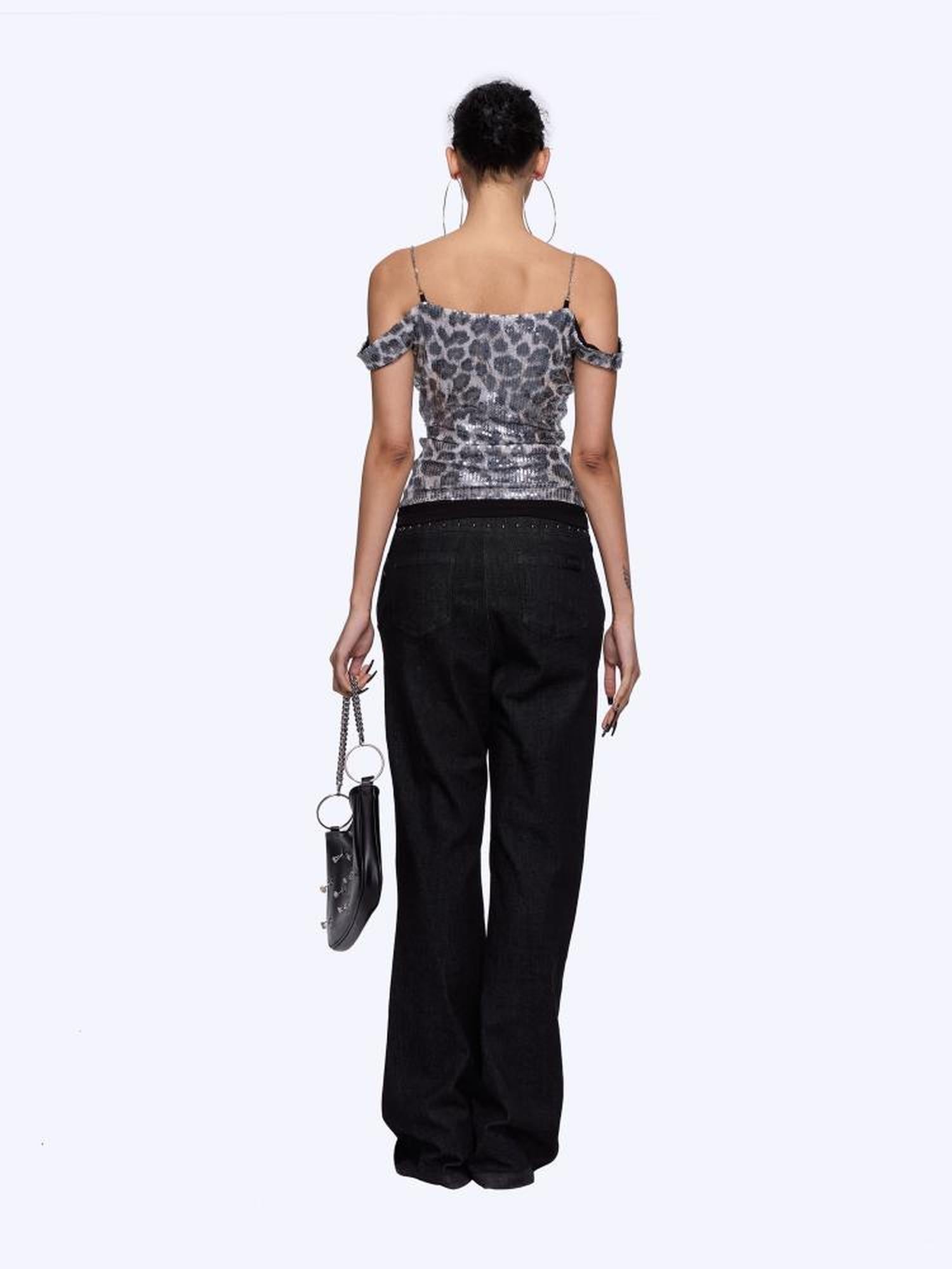 24ans Black Sequin Cowl Neck Sleeveless T Shirt