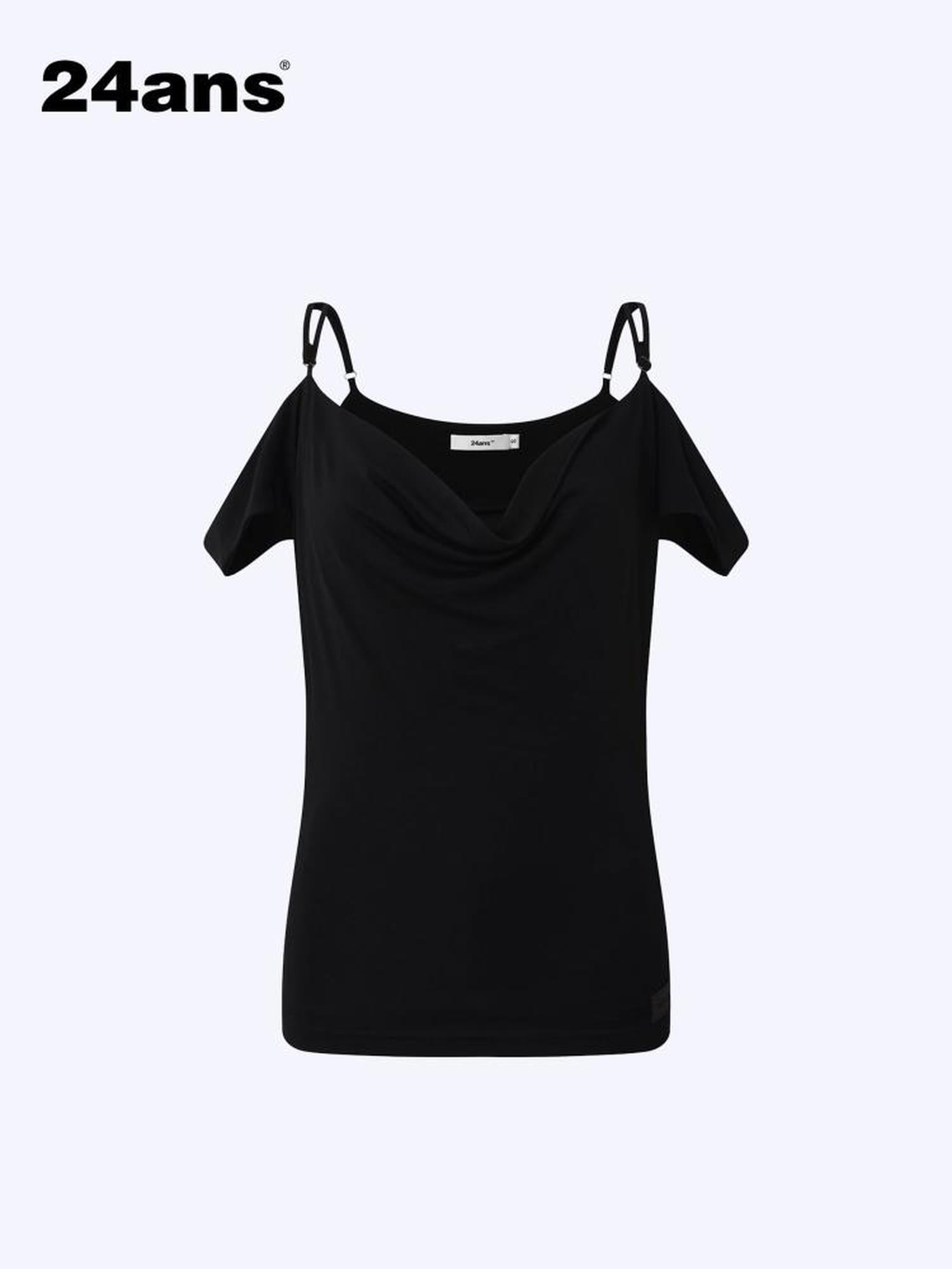 24ans Black Sequin Cowl Neck Sleeveless T-Shirt