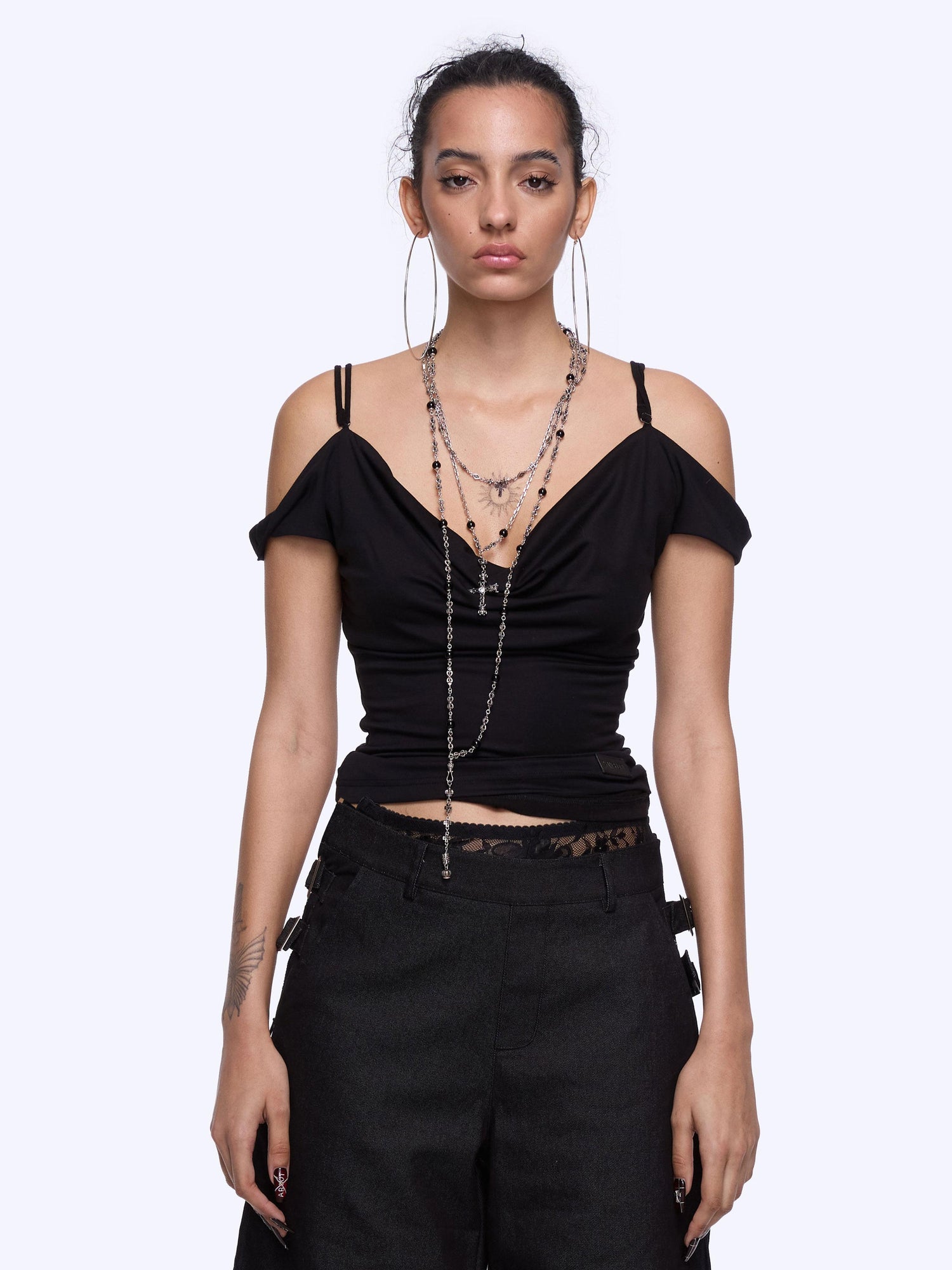 24ans Black Sequin Cowl Neck Sleeveless T Shirt