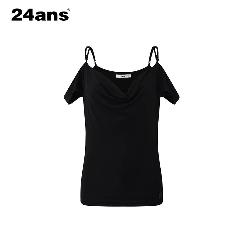 24ans Black Sequin Cowl Neck Sleeveless T-Shirt MISSTT
