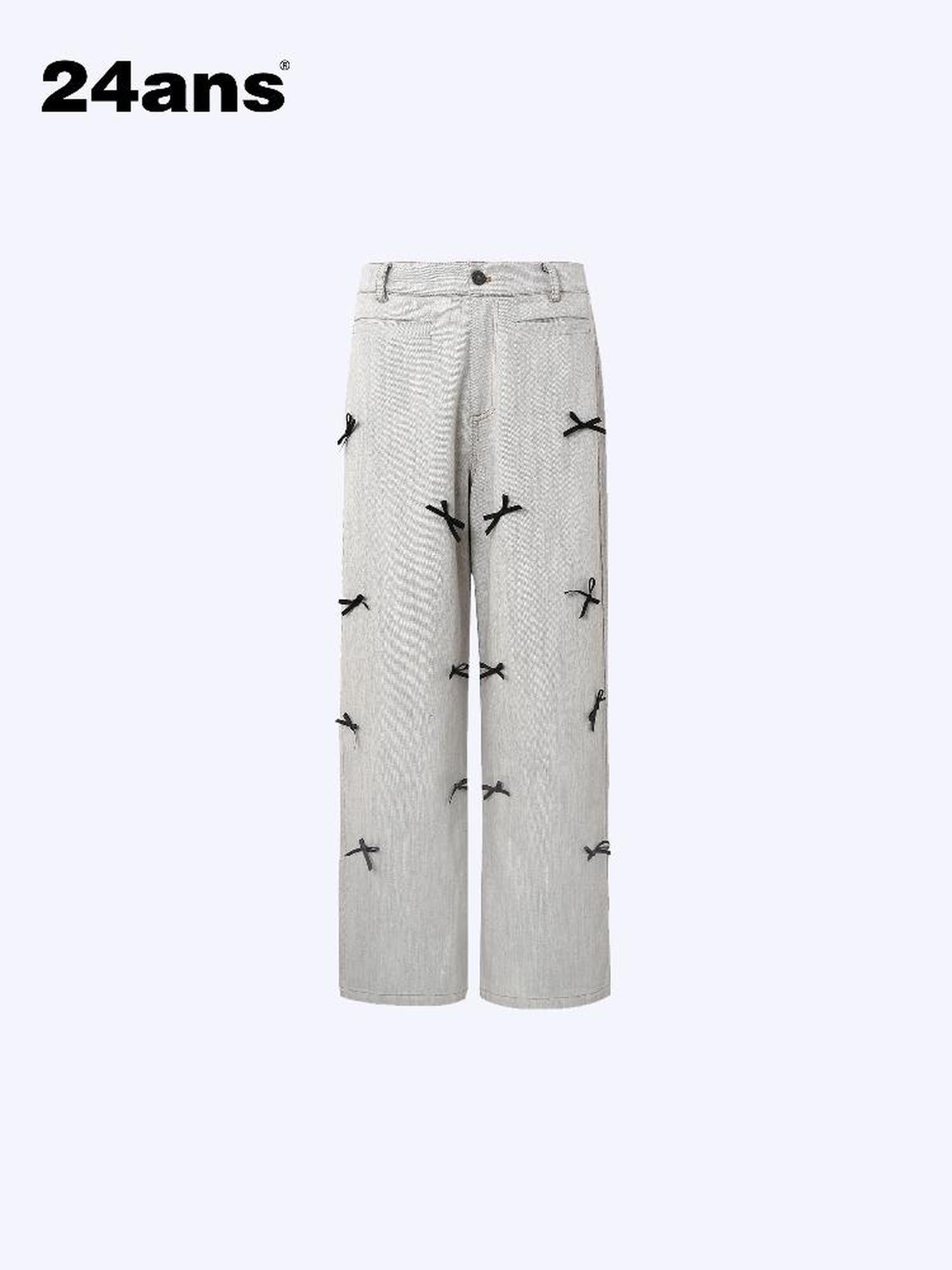 24ans Bow Tie Embroidered White Wide Leg Jeans