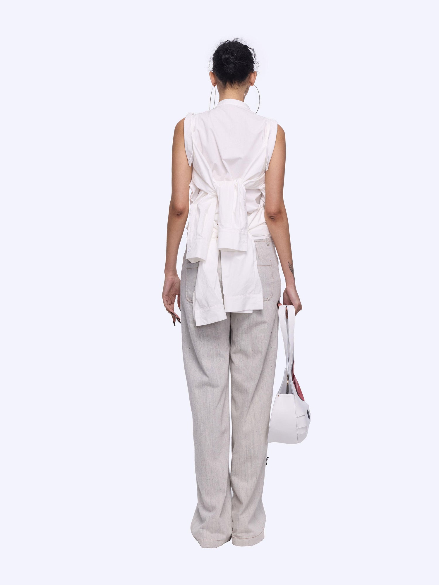 24ans Bow Tie Embroidered White Wide Leg Jeans