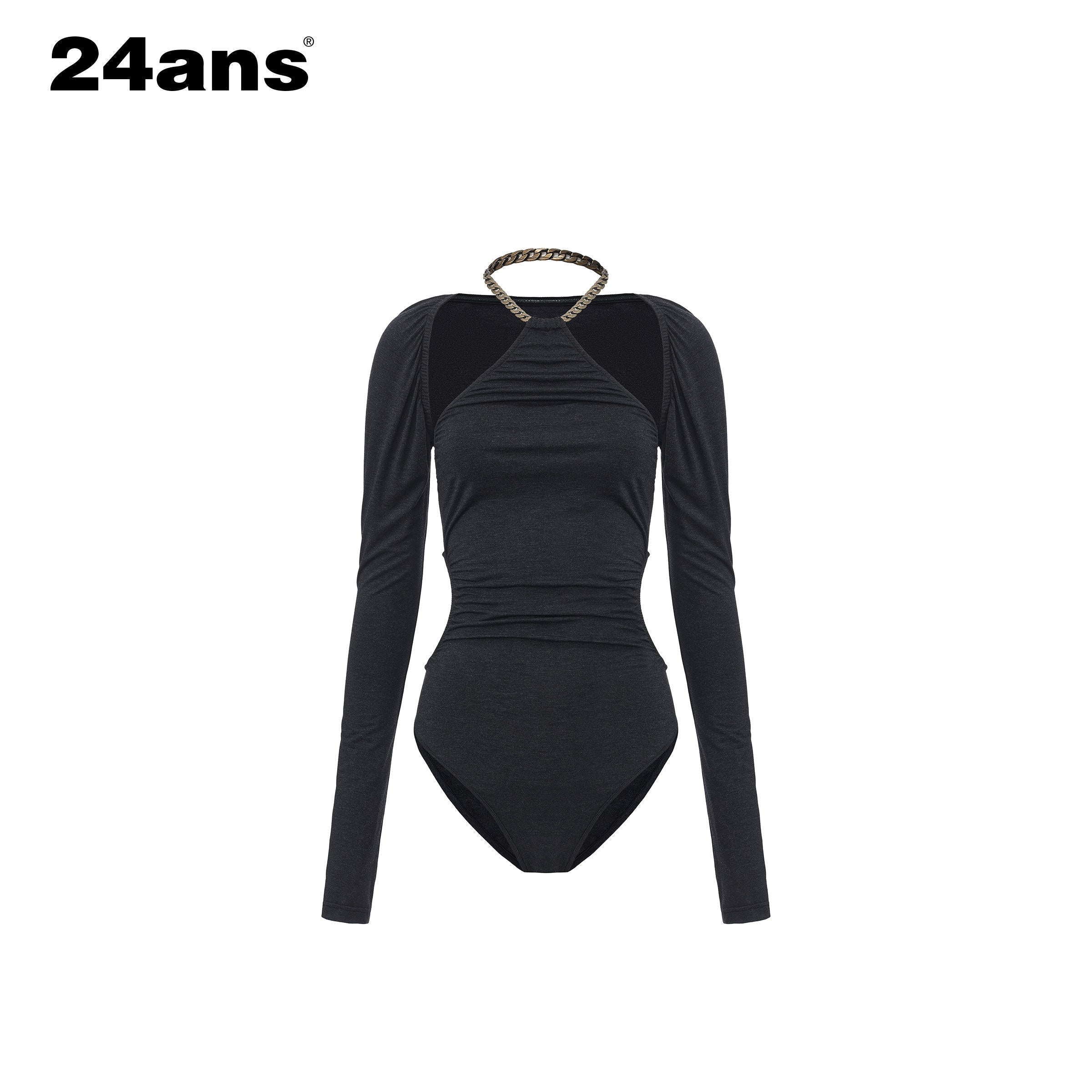 24ans Breathable Bamboo Stretch Sexy Slim Halter Long Sleeve Women Gray Camisoles