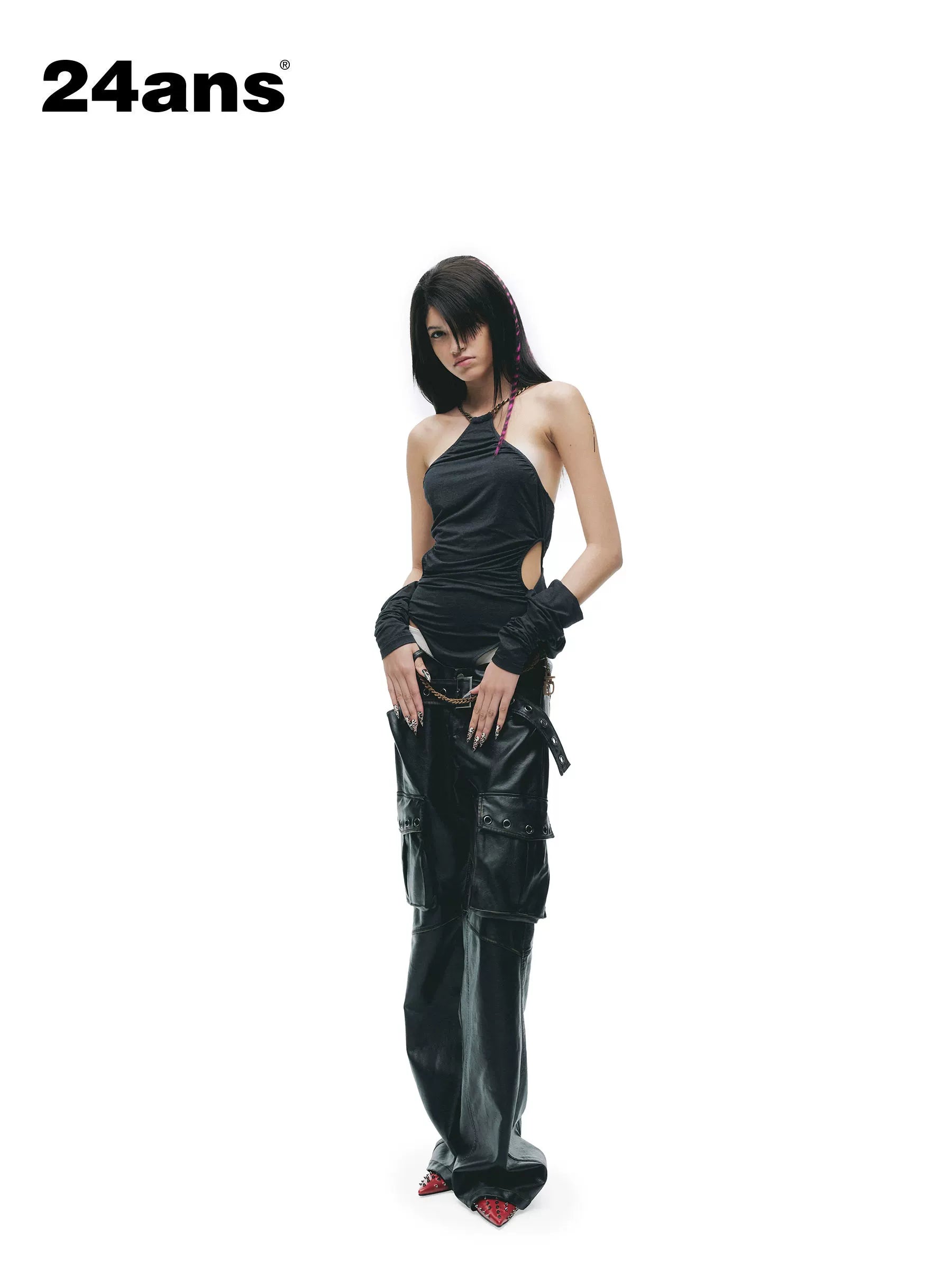 24ans Breathable Bamboo Stretch Sexy Slim Halter Long Sleeve Women Gray Camisoles-1