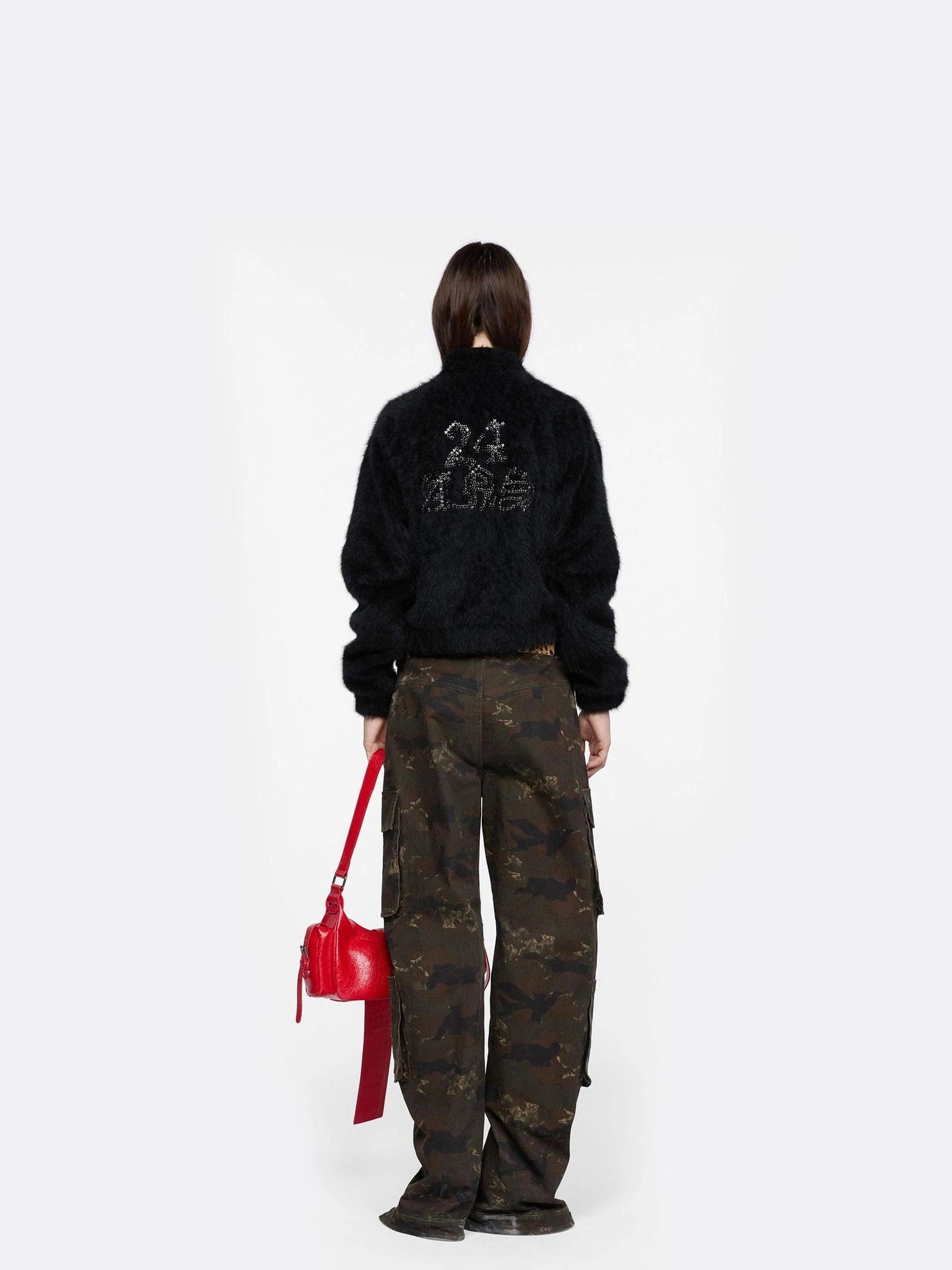 24ans Brown Black Short Plush Zip Up Jacket Jacket