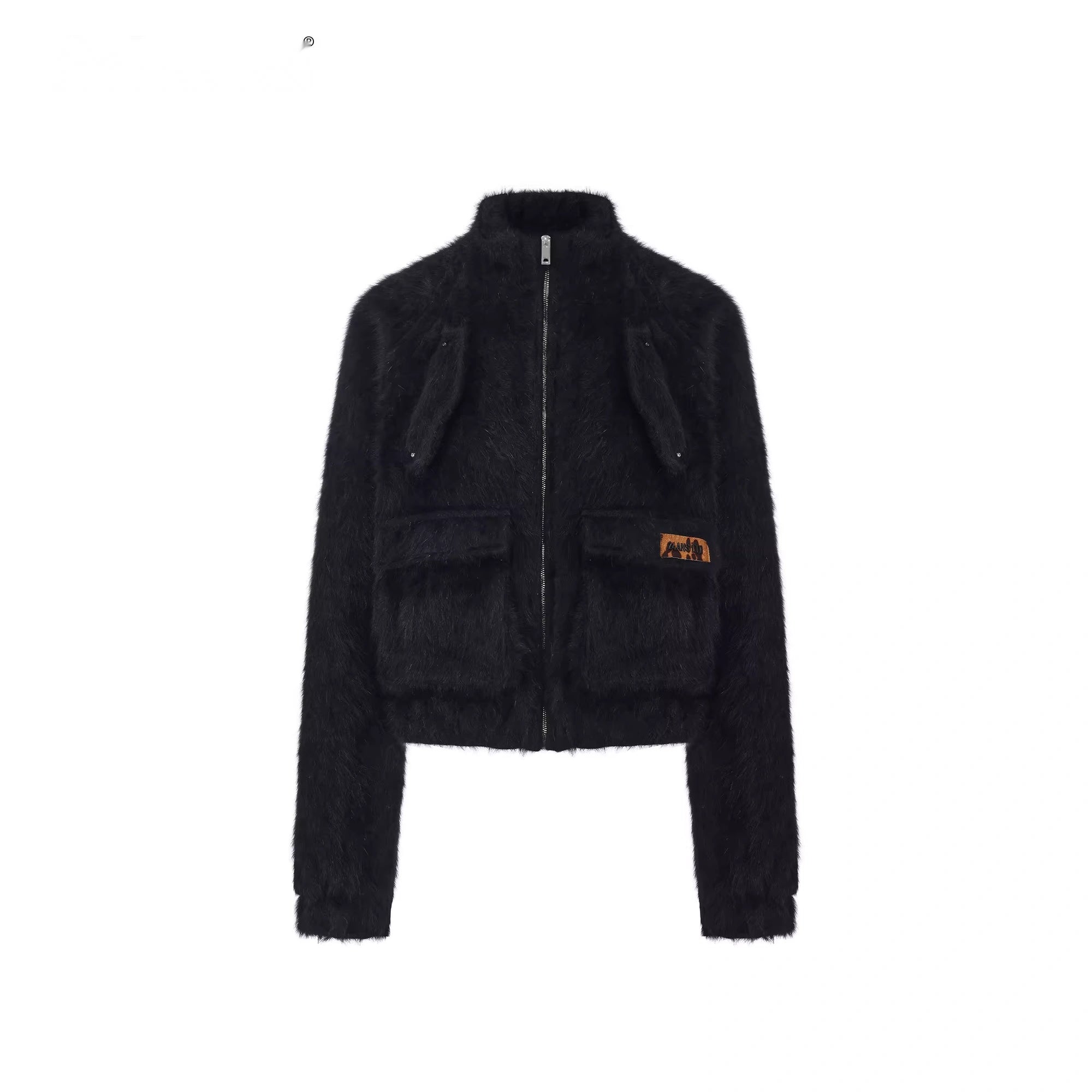 24ans_Brown_Black_Short_Plush_Zip_Up_Jacket_MISSTT