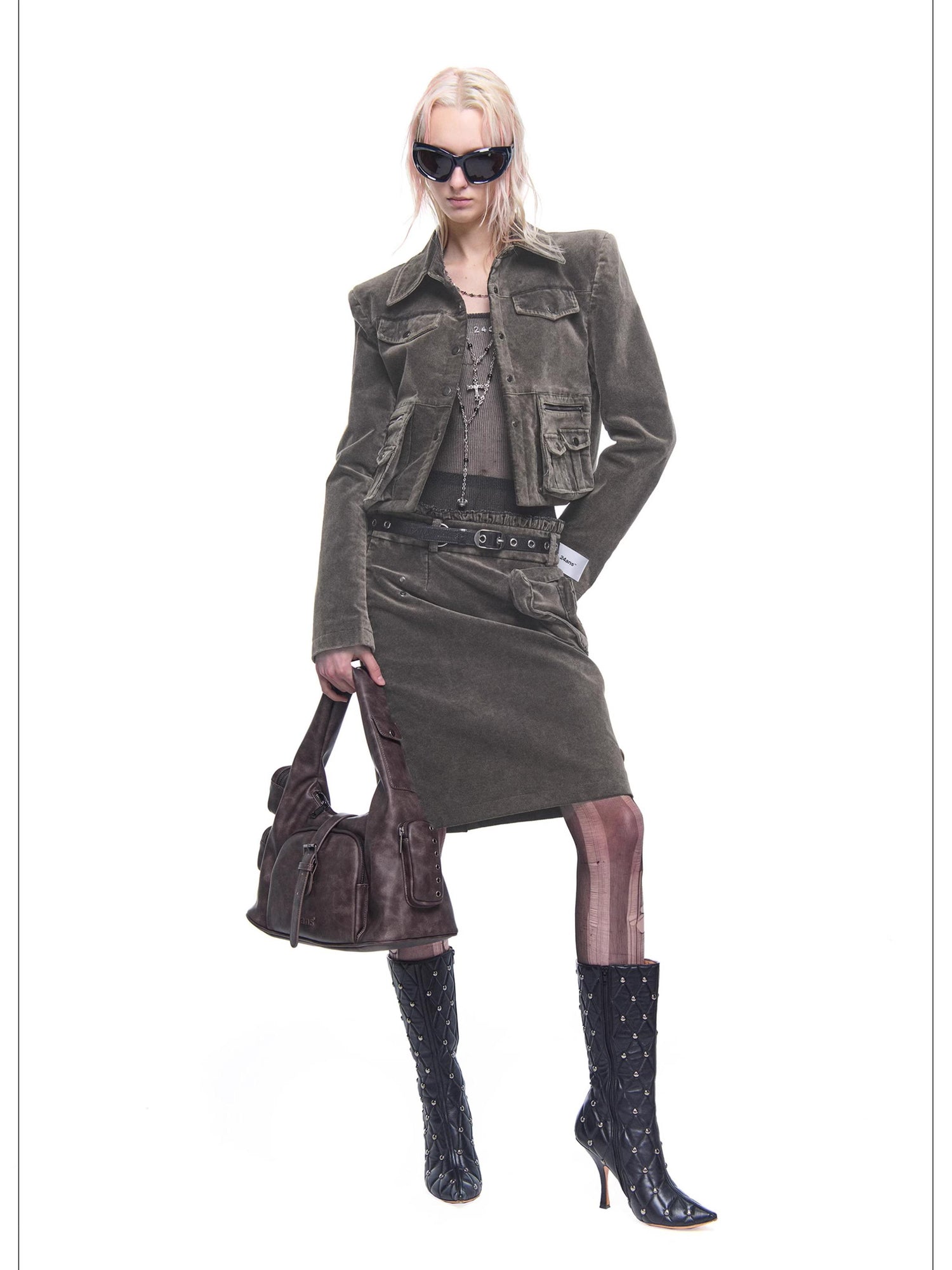 24ans Brown Cotton Blend Two Piece Set