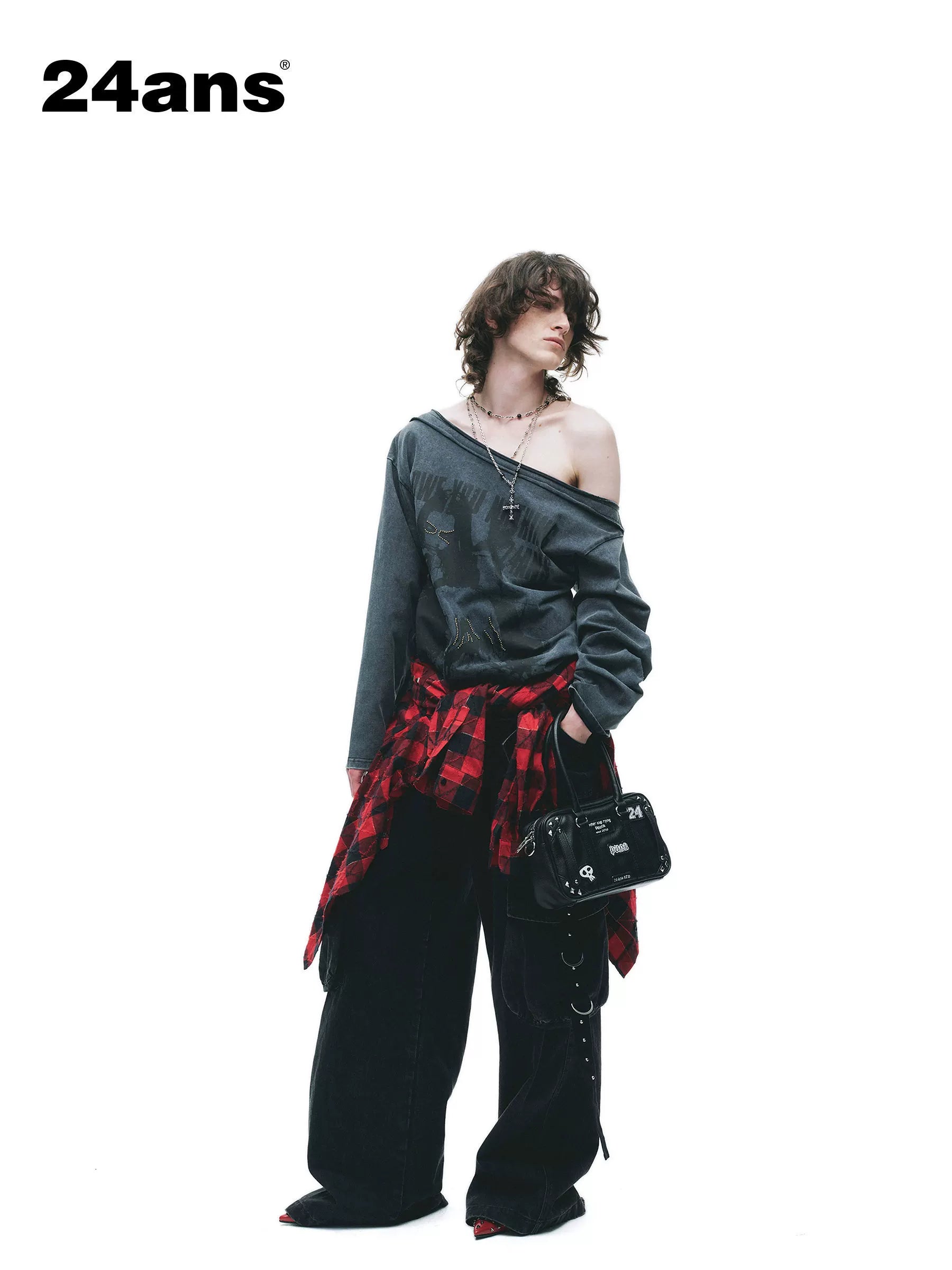 24ans Brown Salt Wash Screen Print Punk Grunge Women&