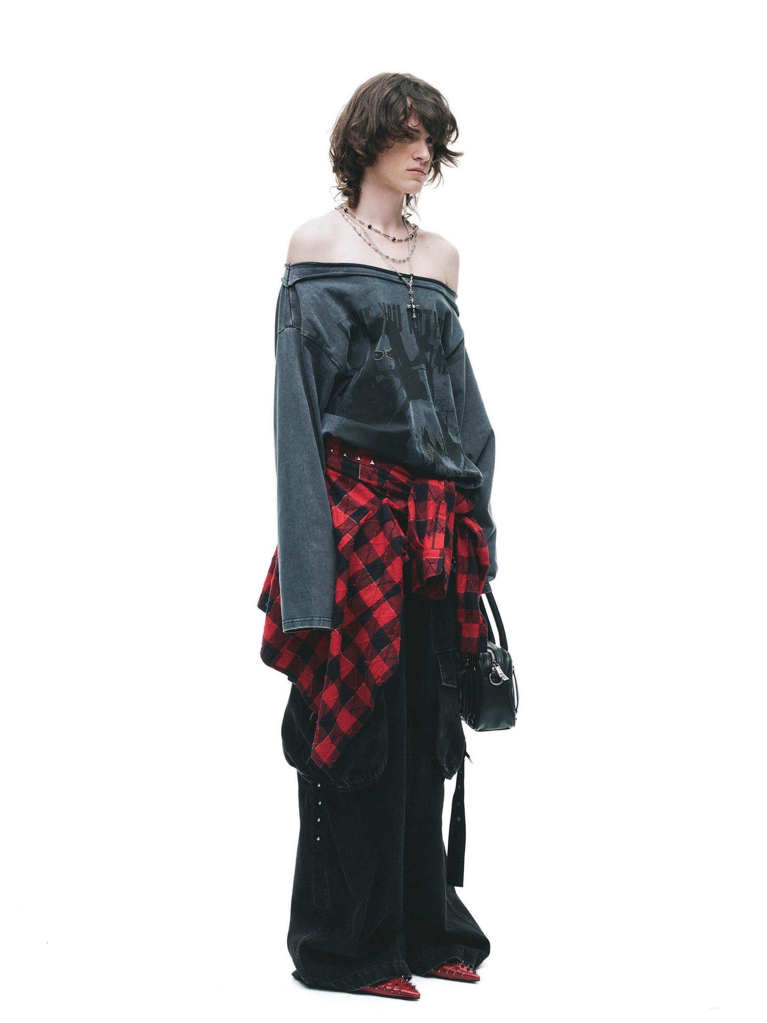 24ans Brown Salt Wash Screen Print Punk Grunge Women&