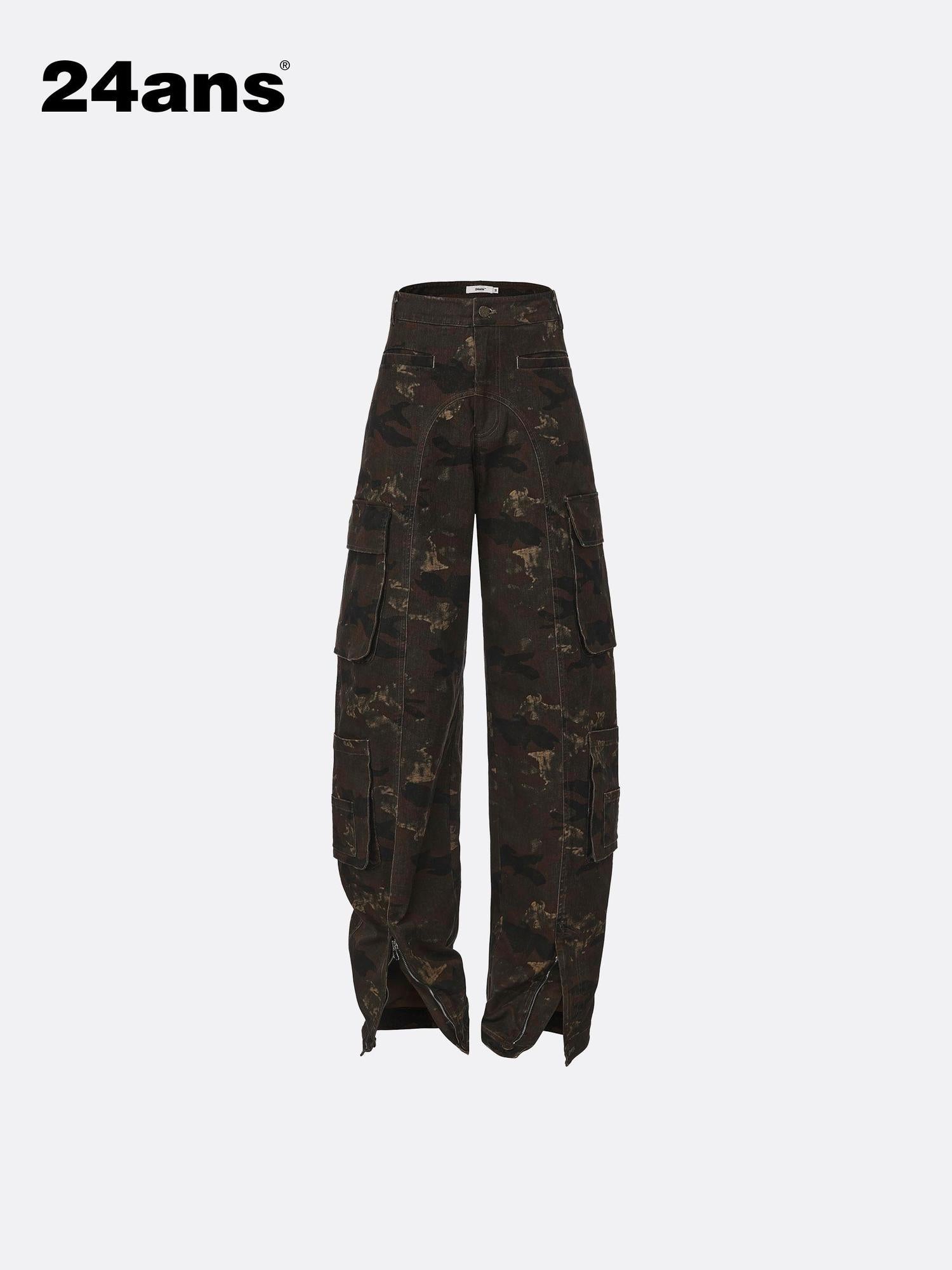 24ans Camo Cargo Pants With Split Hem