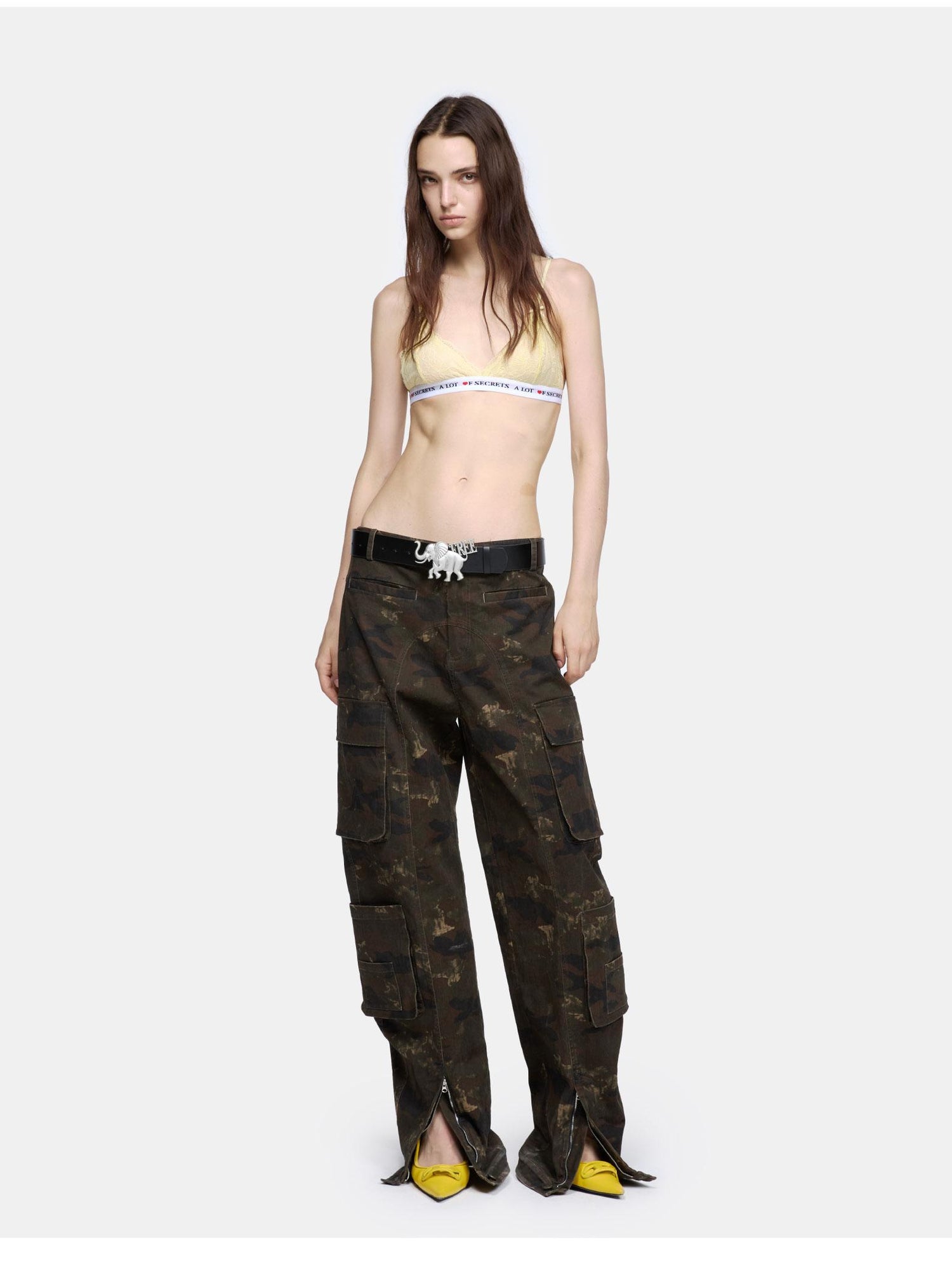 24ans Camo Cargo Pants With Split Hem