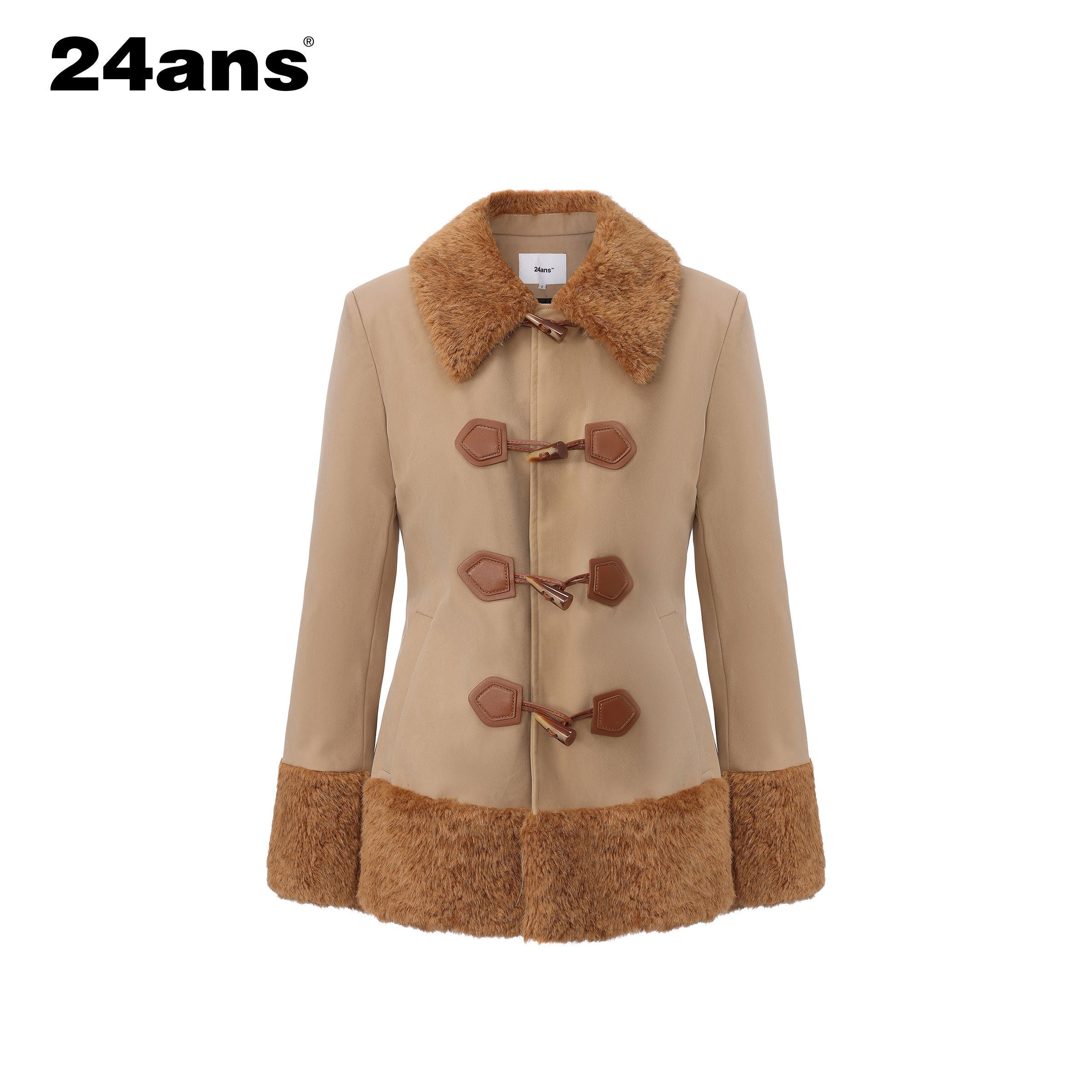 24ans_Cashmere_Blend_Casual_Tailored_Waist_Lapel_Women_Button_Khaki_Jacket_MISSTT