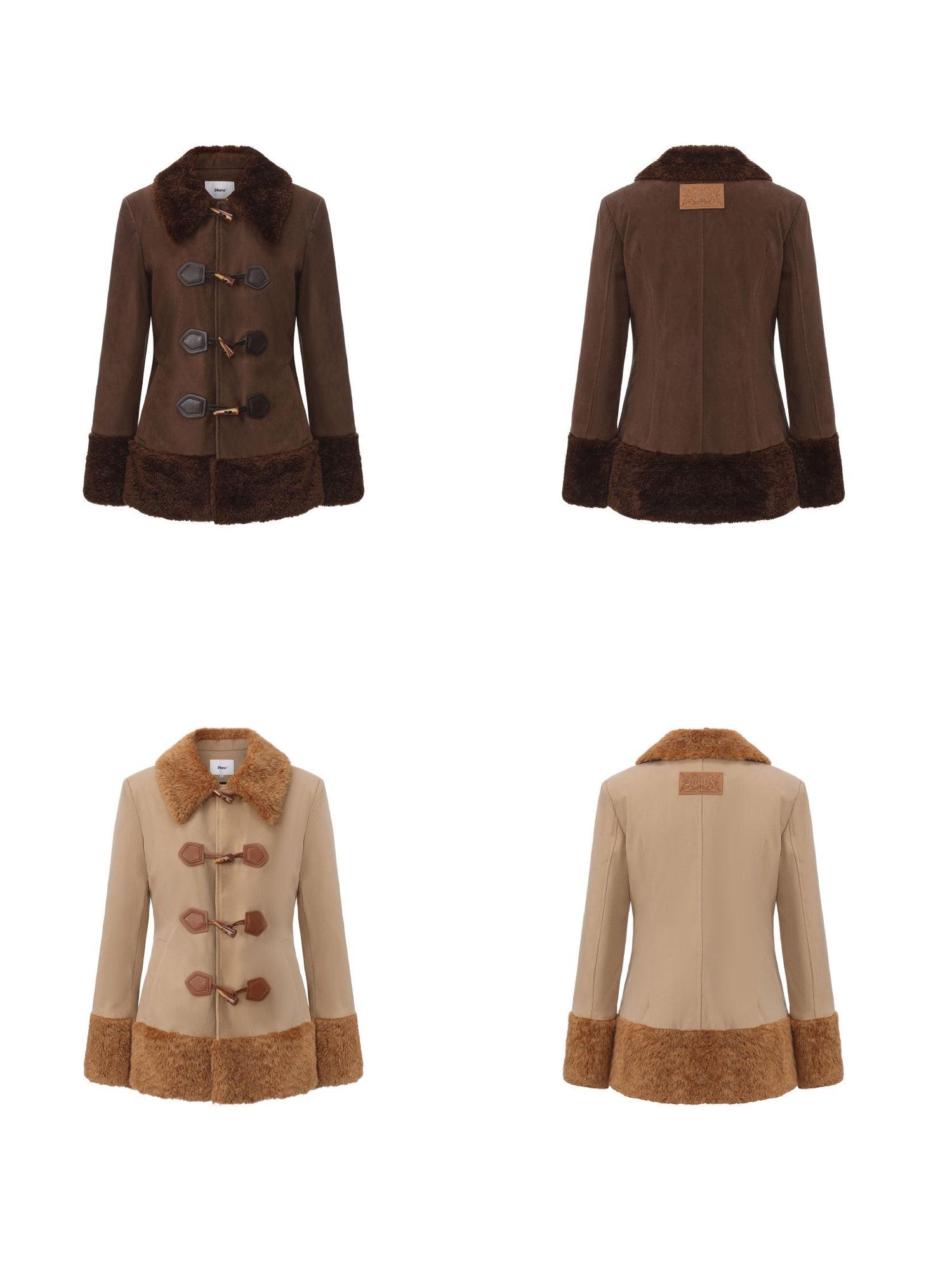 24ans Cashmere Blend Casual Tailored Waist Lapel Women Button Khaki Jacket