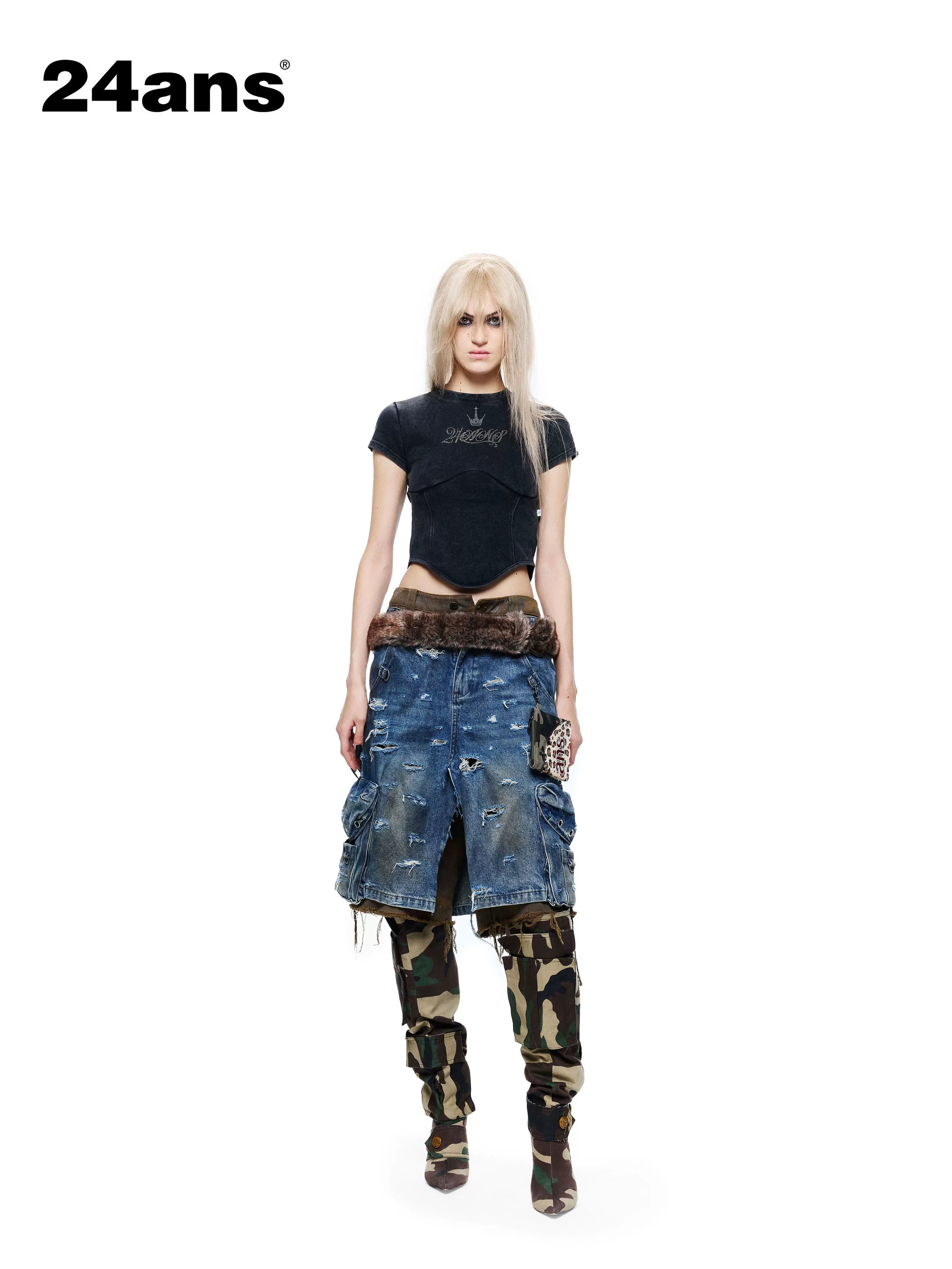 24ans Casual Drawstring High Waist Short Sleeve Letter Print Women Cotton Crop Tops-1
