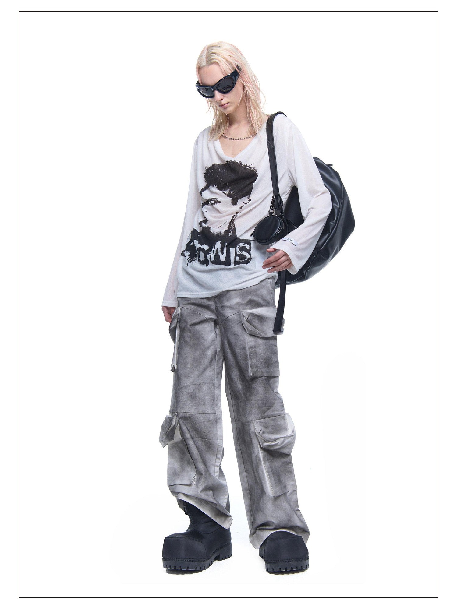 24ans Chain Print Zipper Round Neck Loose Street Women&