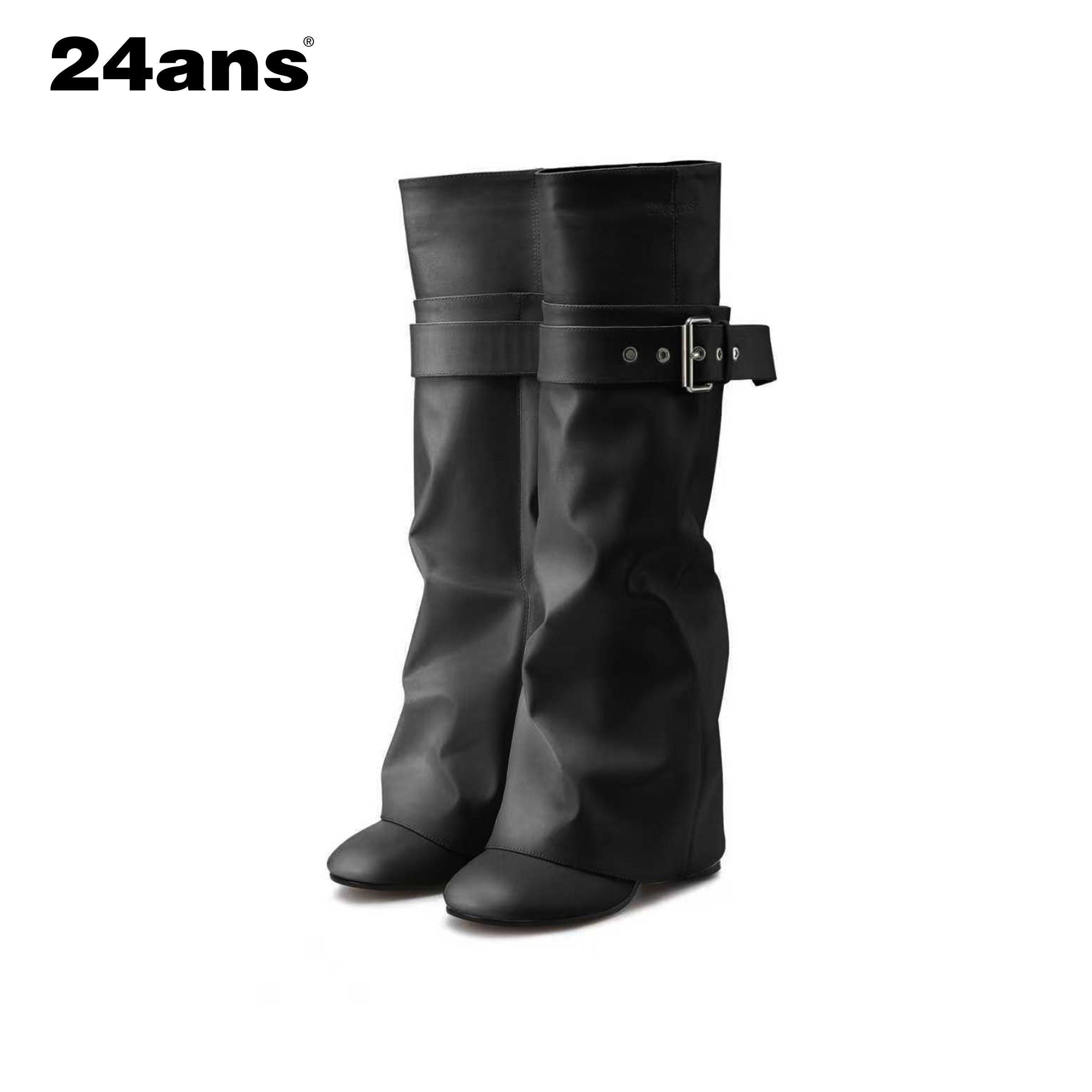 24ans_Chic_Pu_Leather_Belt_Buckle_High_Shaft_Round_Toe_Chunky_Heel_Euro_Women_Boots_MISSTT