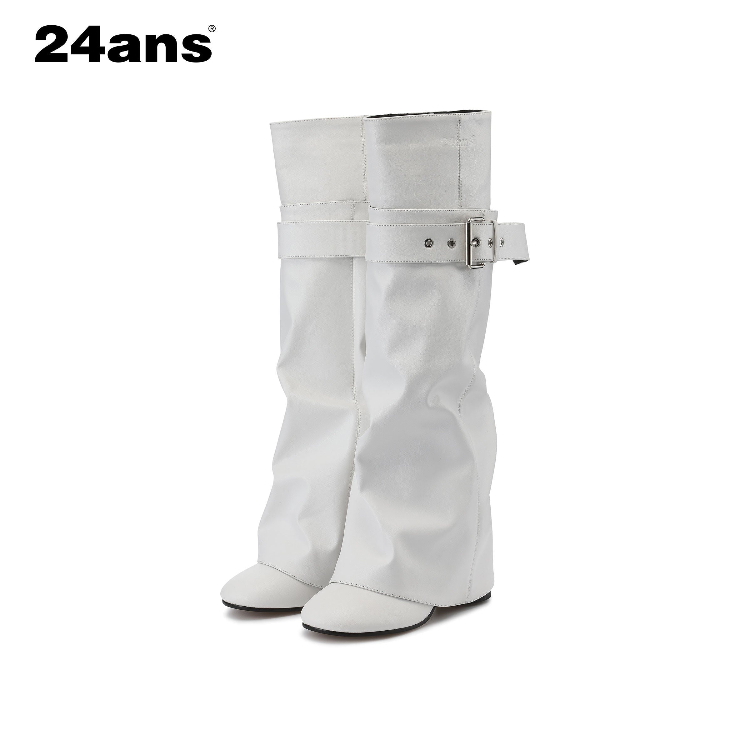 24ans_Chic_Pu_Leather_Belt_Buckle_High_Shaft_Round_Toe_Chunky_Heel_Euro_Women_Boots_MISSTT
