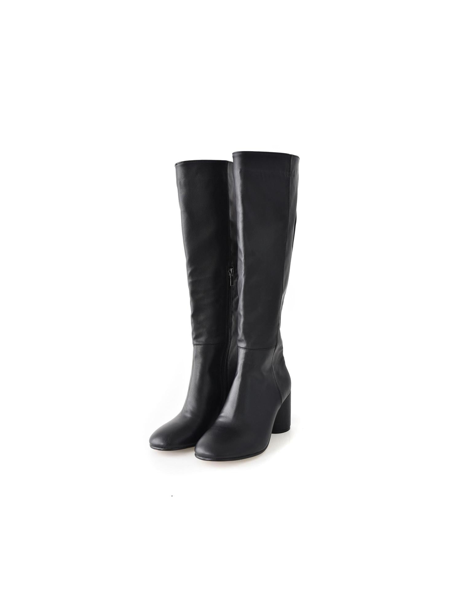 24ans Chic Pu Leather Belt Buckle High Shaft Round Toe Chunky Heel Euro Women Boots