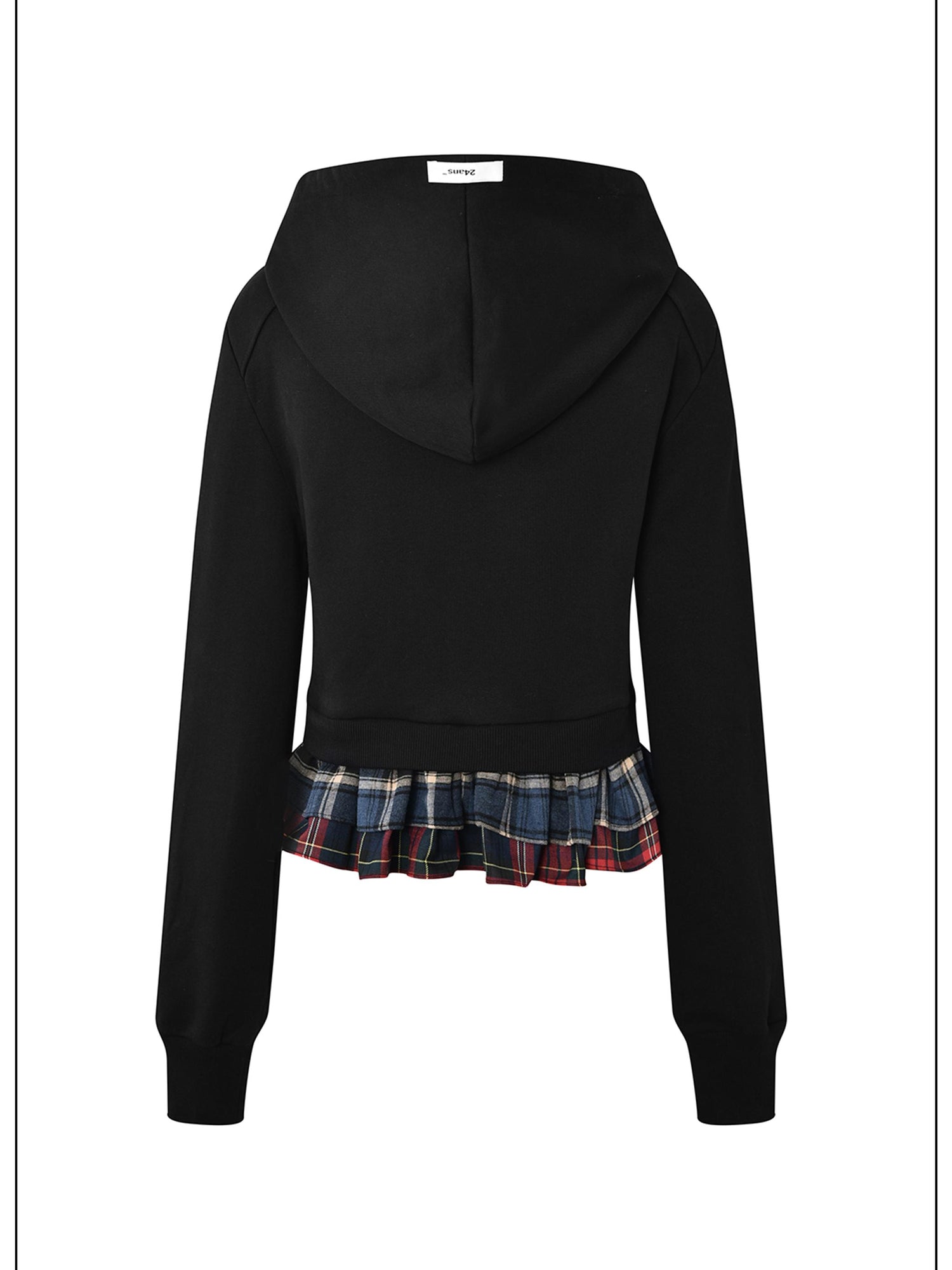 24ans Color Block Hooded Sweatshirt with Plaid Lace Hem