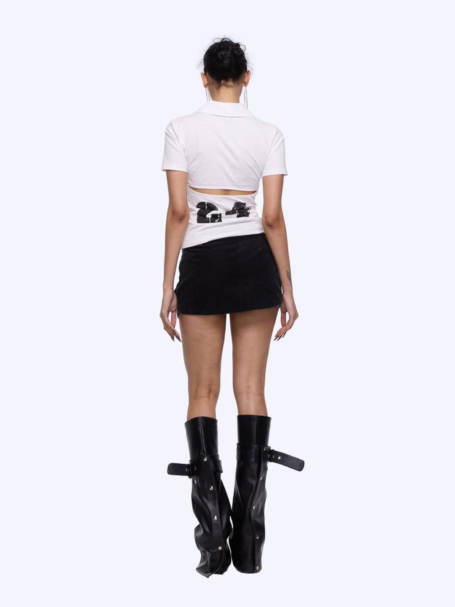 24ans Corduroy A Line Mini Skirt With Asymmetric Hem In Black