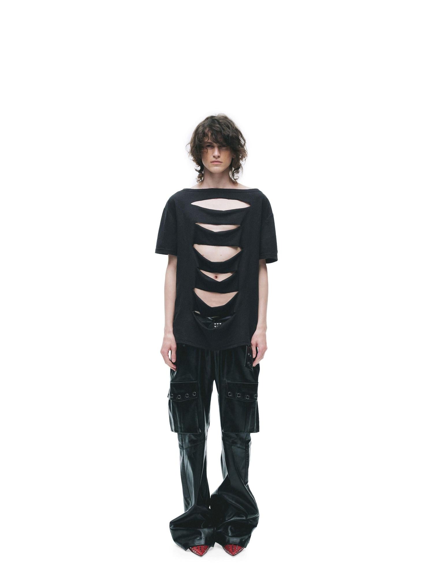 24ans Cotton Lyocell Blend Punk Loose Fit Asymmetrical Collar Short Sleeve T-Shirts