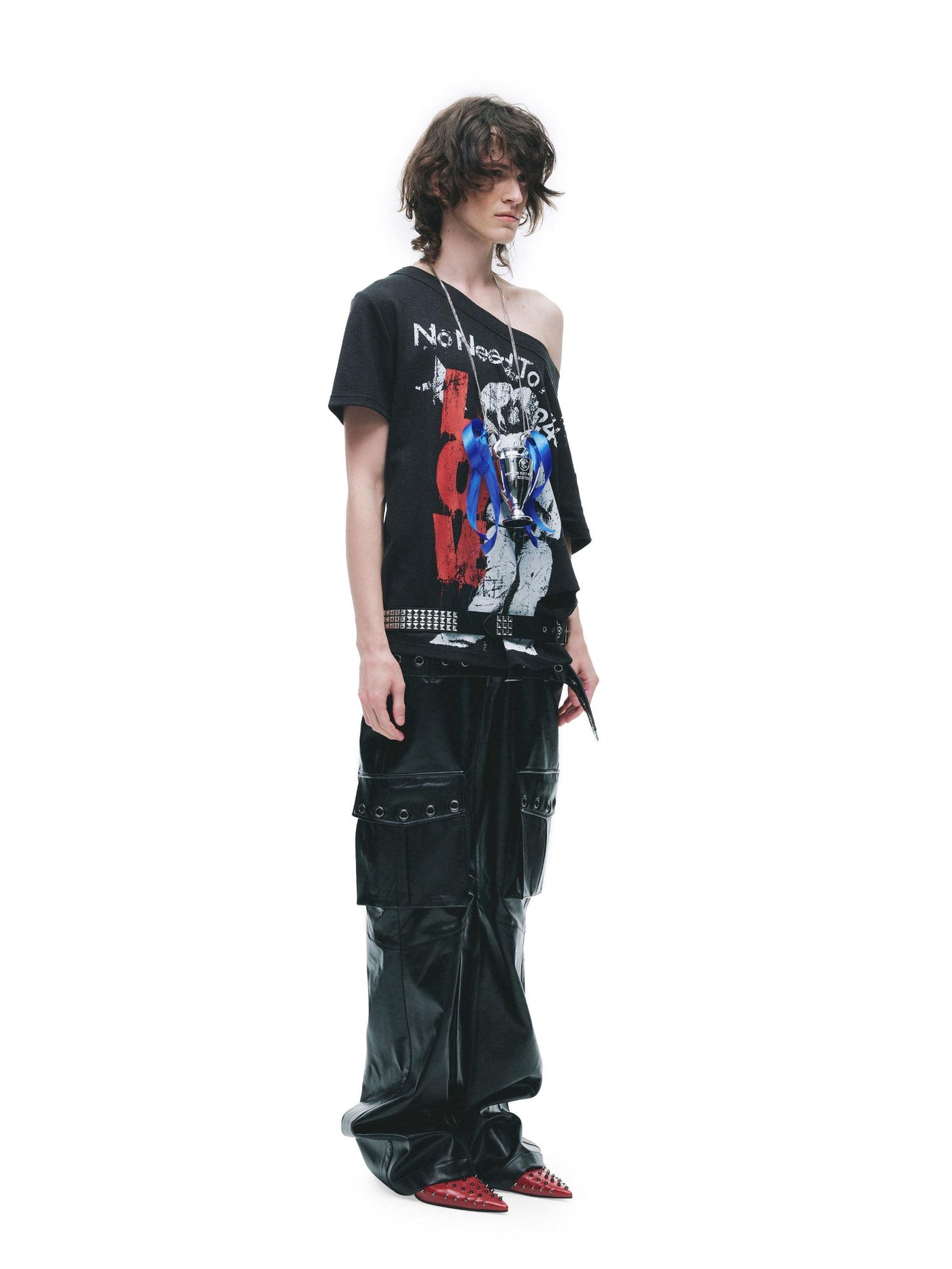 24ans Cotton Lyocell Blend Punk Loose Fit Asymmetrical Collar Short Sleeve T-Shirts