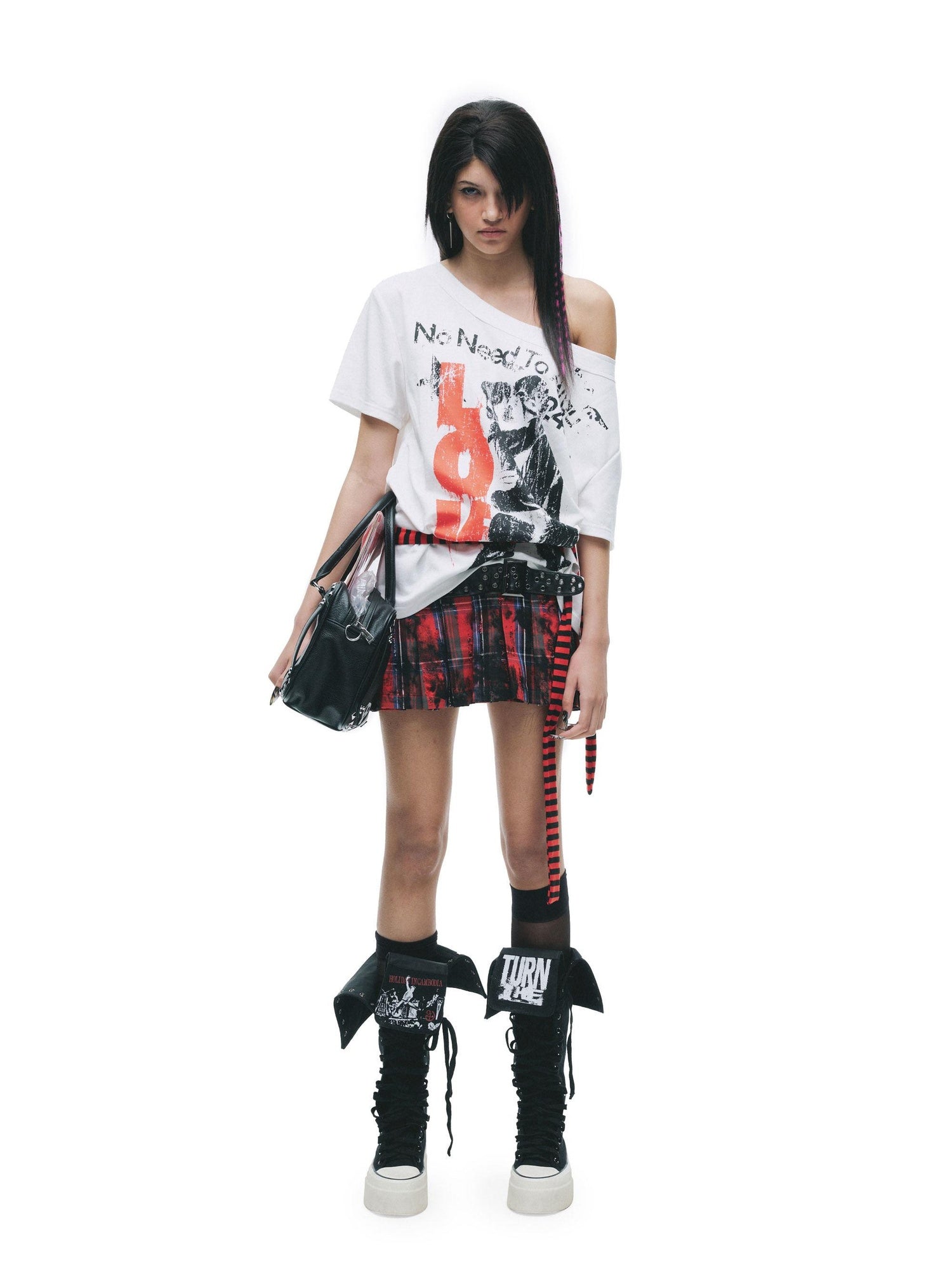 24ans Cotton Lyocell Blend Punk Loose Fit Asymmetrical Collar Short Sleeve T-Shirts