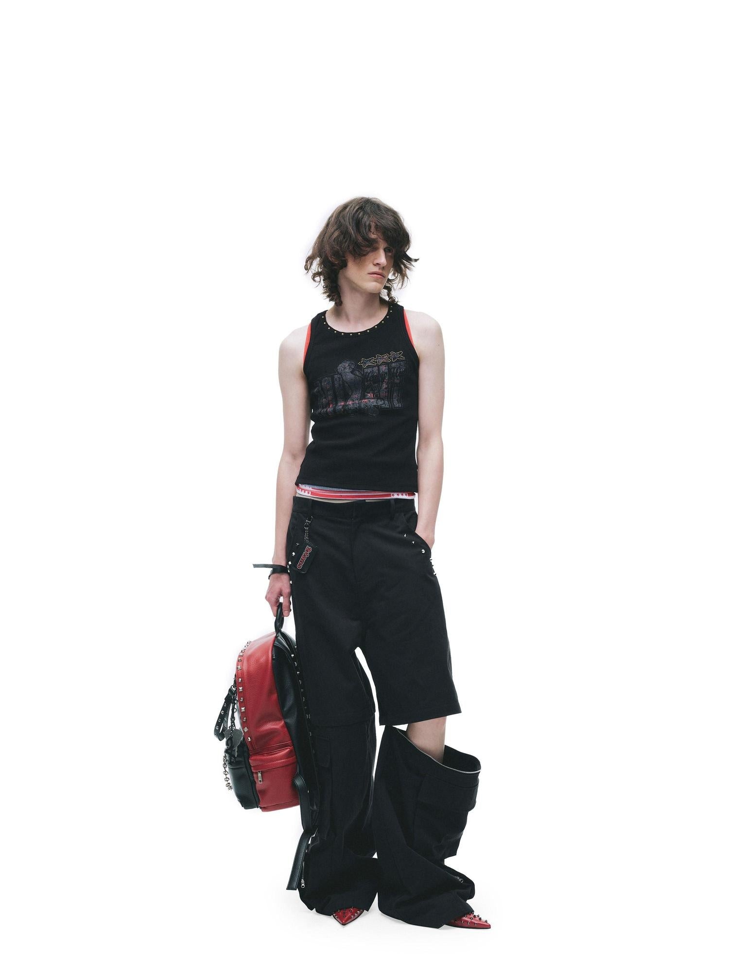 24ans Cotton Nylon Blend Punk Cargo Zipper Natural Waist Unisex Wide-Leg Pants
