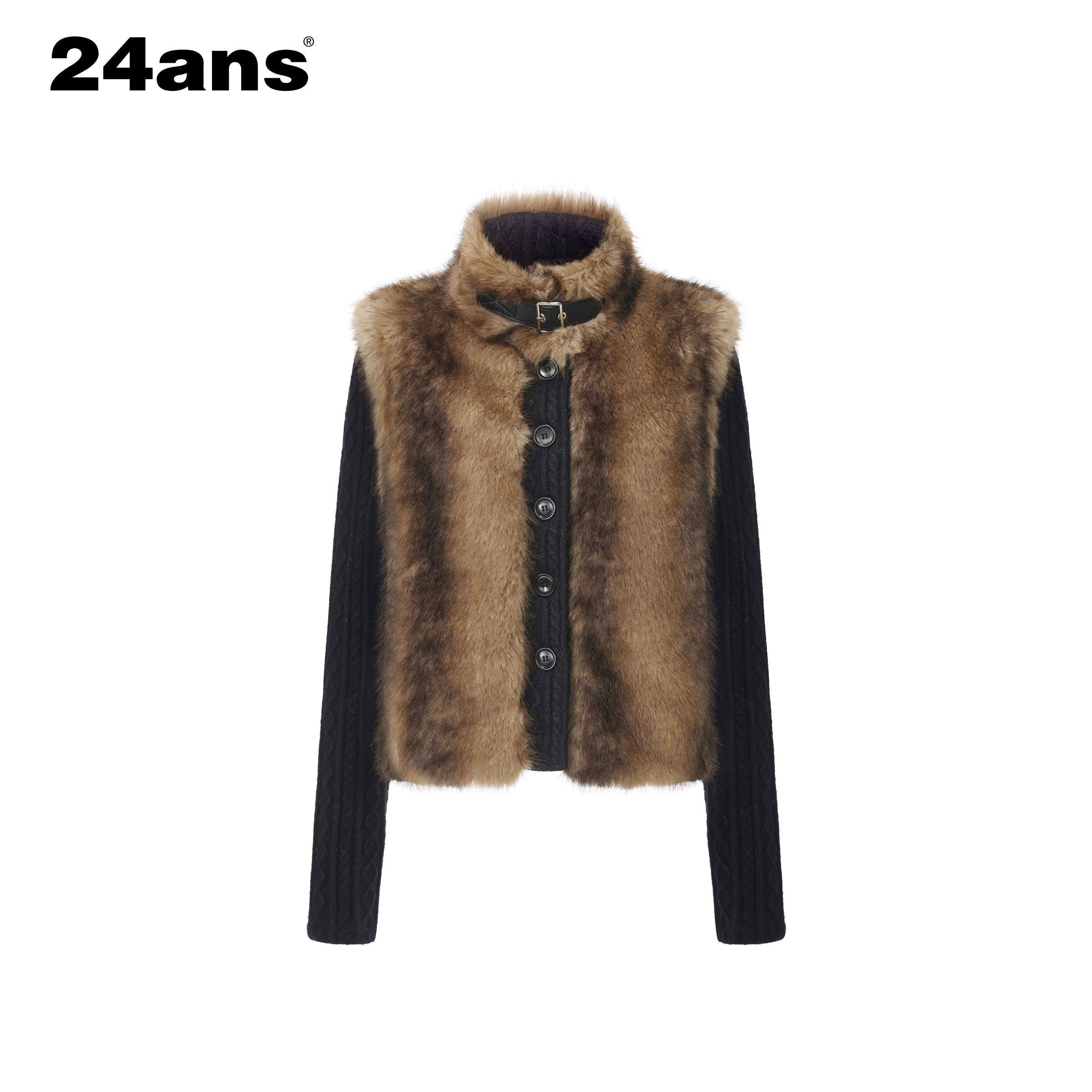 24ans_Cropped_Knit_Stand_Collar_Detachable_Sleeves_Women&