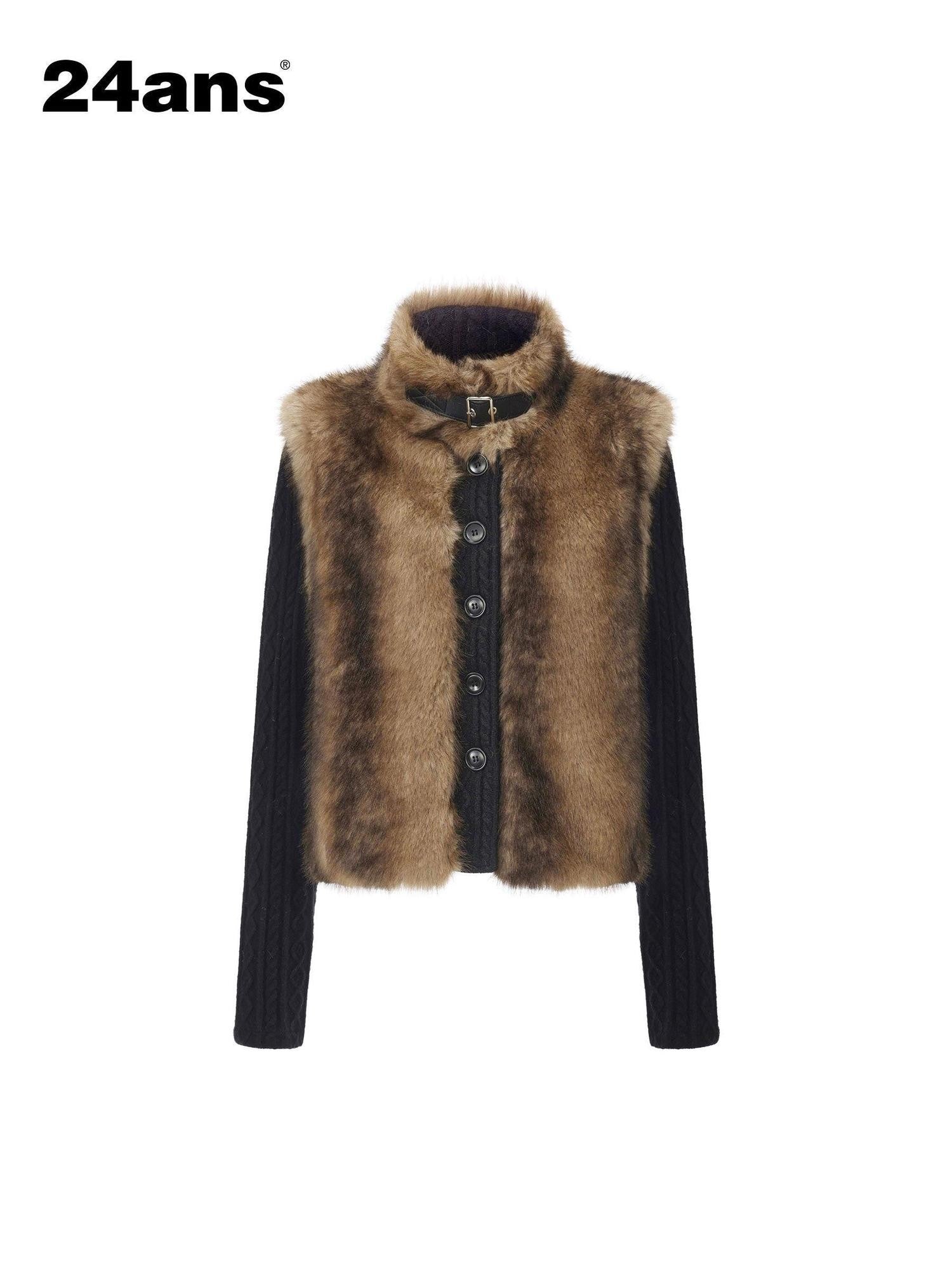 24ans Cropped Knit Stand Collar Detachable Sleeves Women&