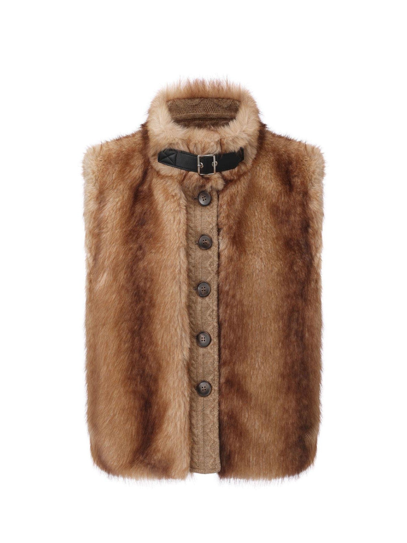 24ans Cropped Knit Stand Collar Detachable Sleeves Women&