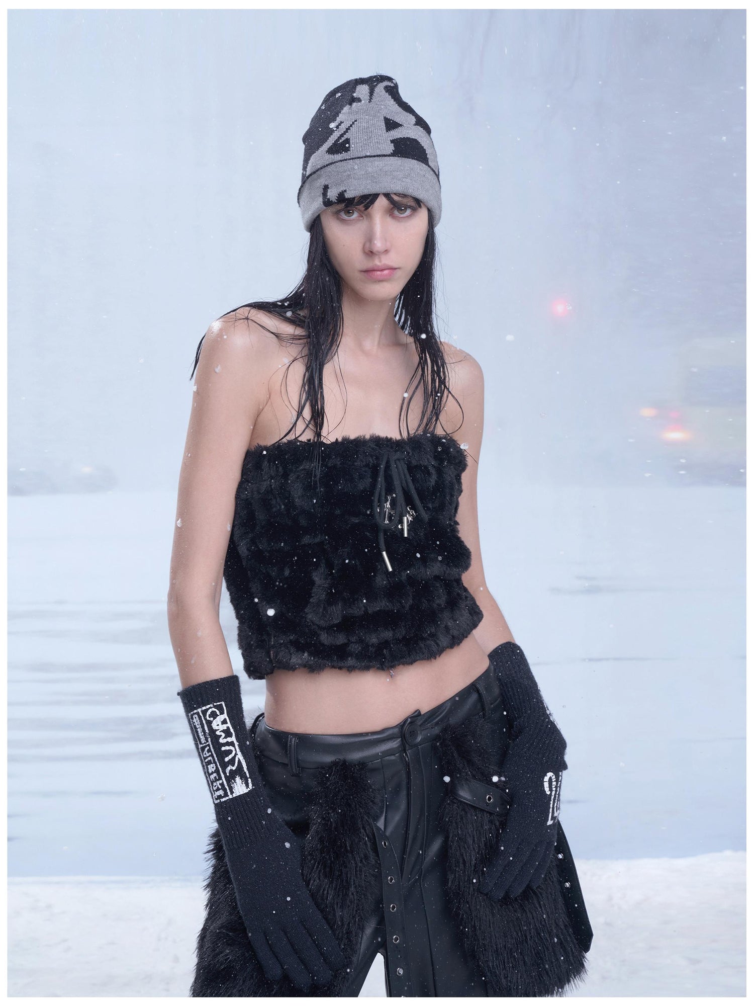 24ans Custom Print Gloves Black White Acrylic Polyester Blend