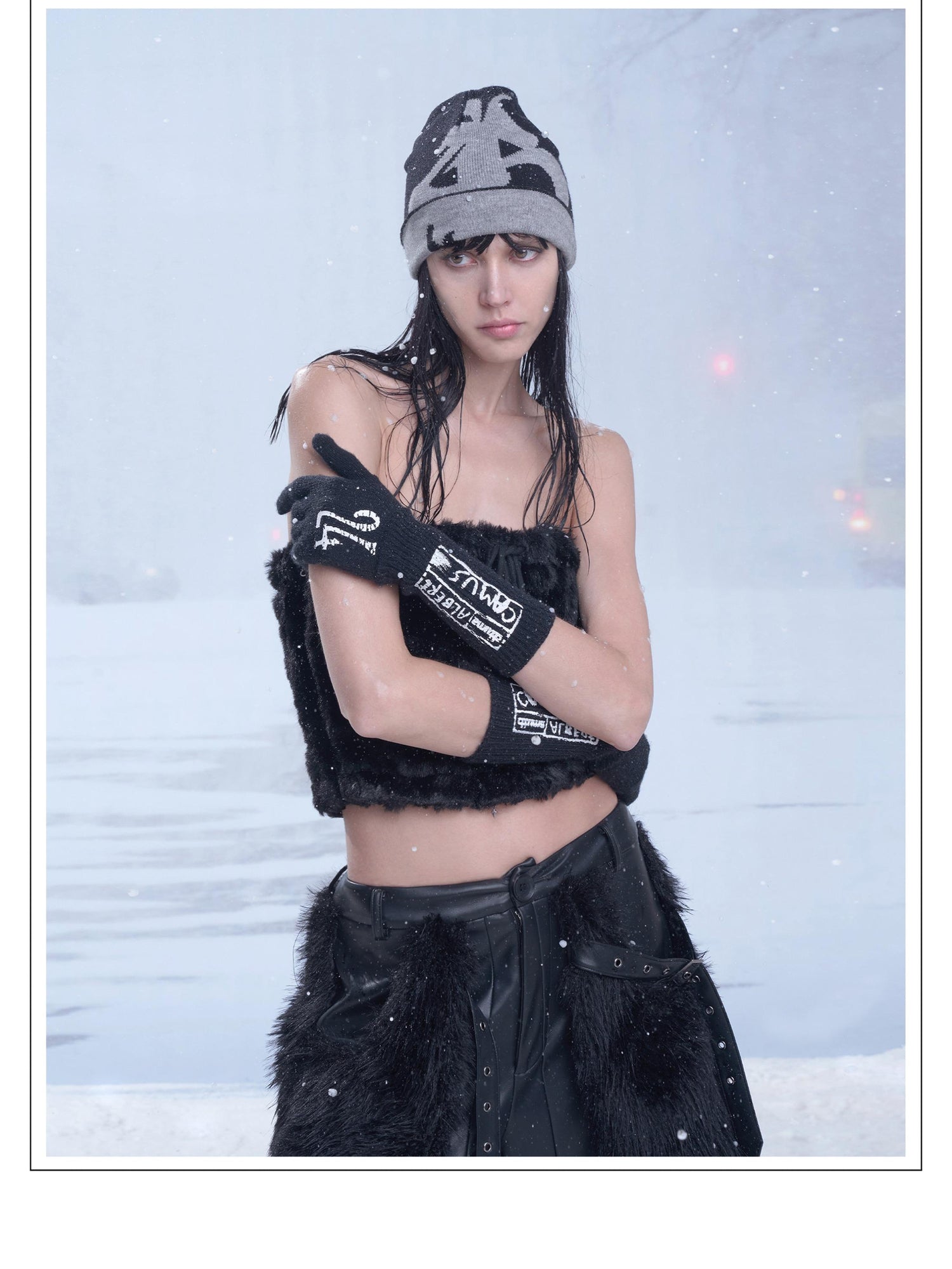 24ans Custom Print Gloves Black White Acrylic Polyester Blend