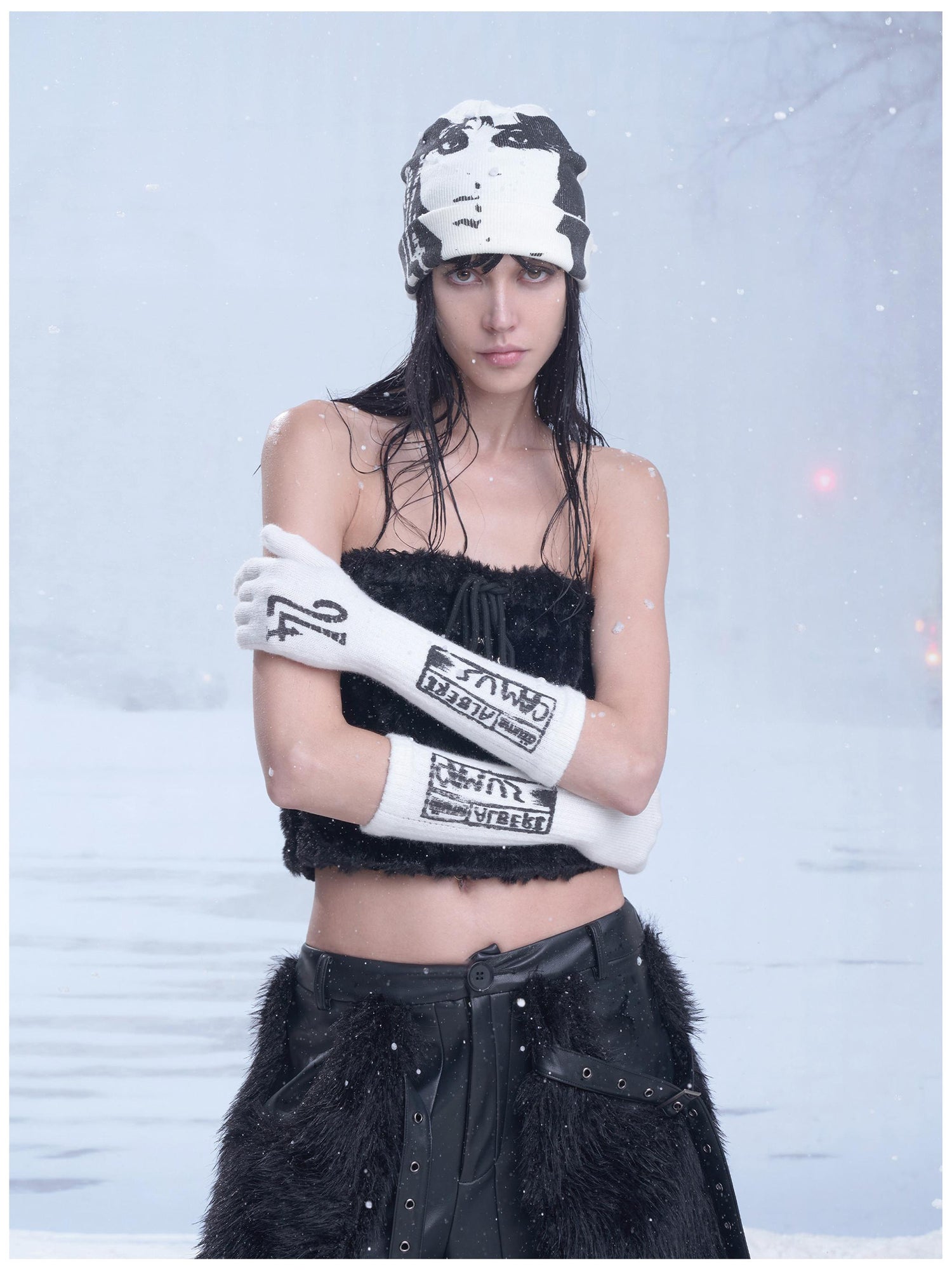 24ans Custom Print Gloves Black White Acrylic Polyester Blend