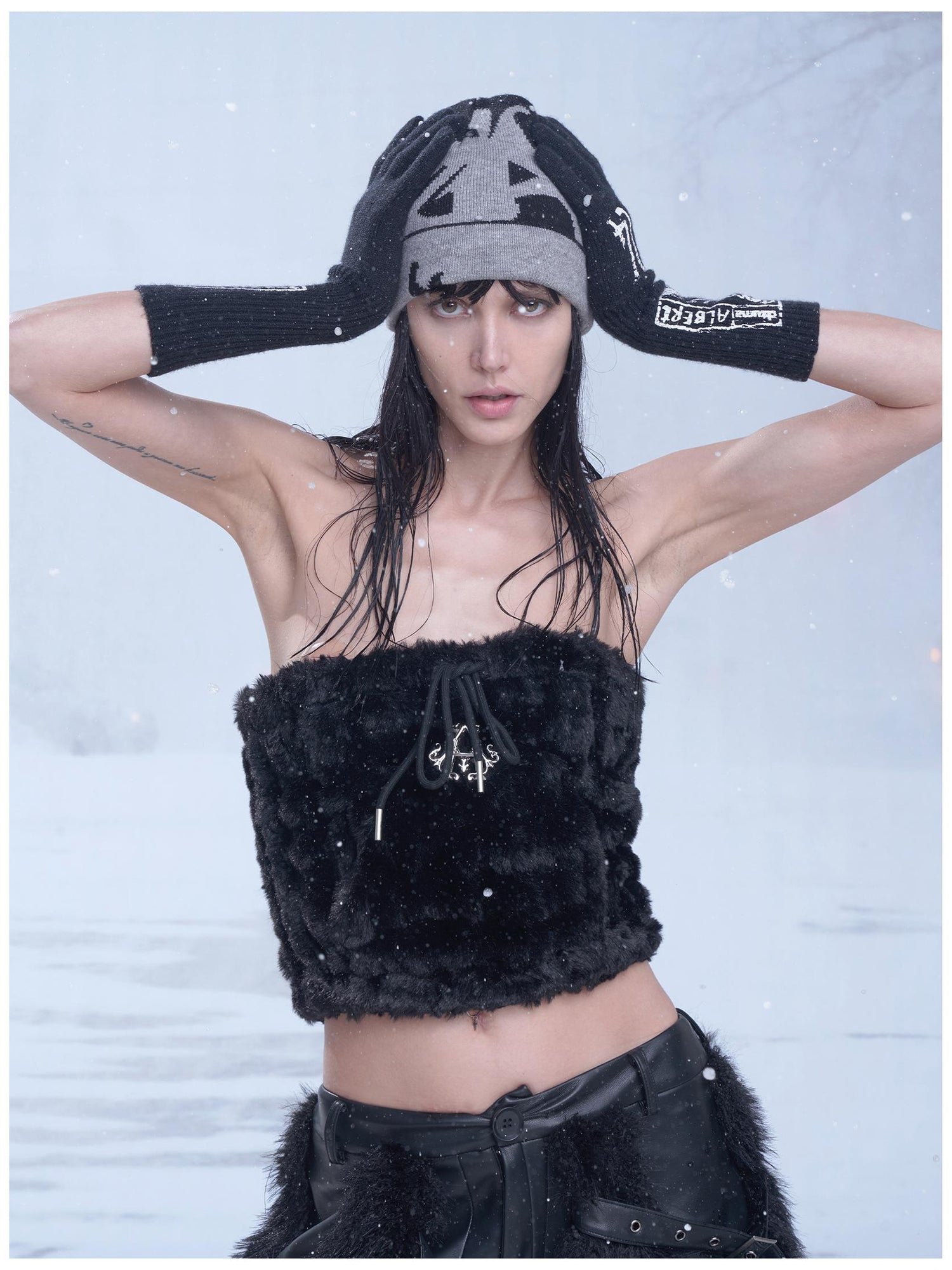 24ans Custom Print Gloves Black White Acrylic Polyester Blend