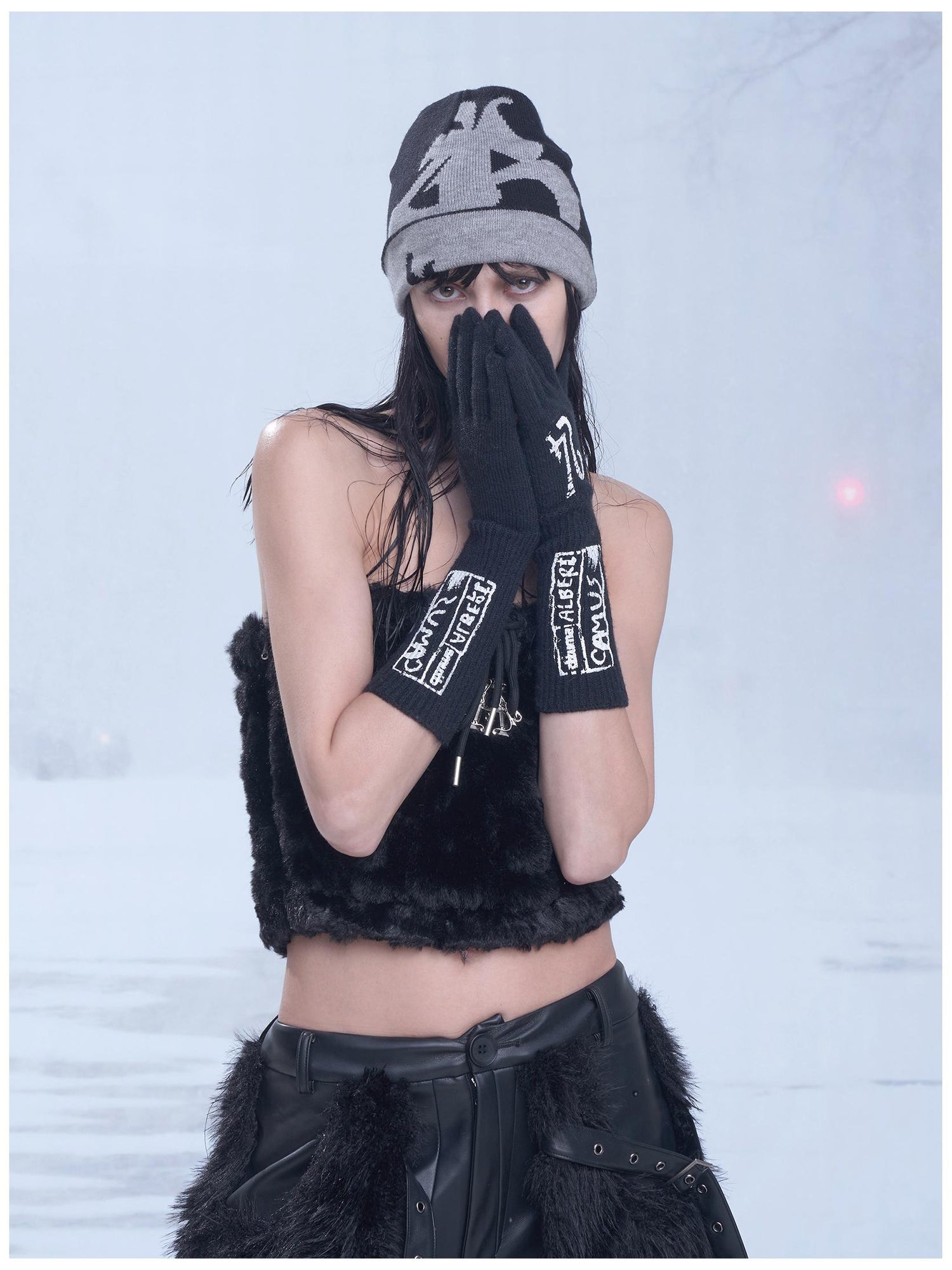 24ans Custom Print Gloves Black White Acrylic Polyester Blend