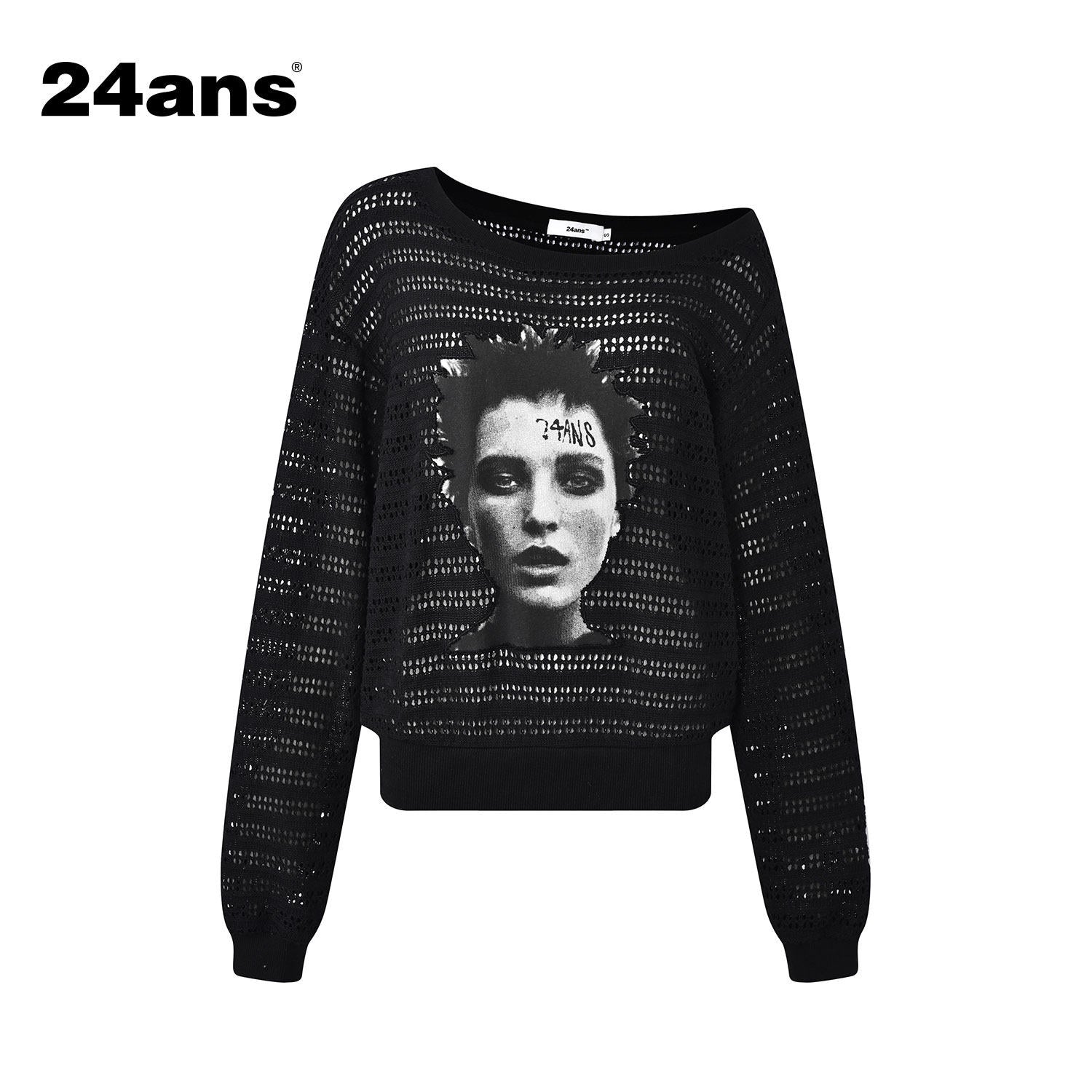 24ans_Cutout_Asymmetric_Neck_Loose_Fit_Women_Punk_Graphic_Polyester_T-Shirt_MISSTT