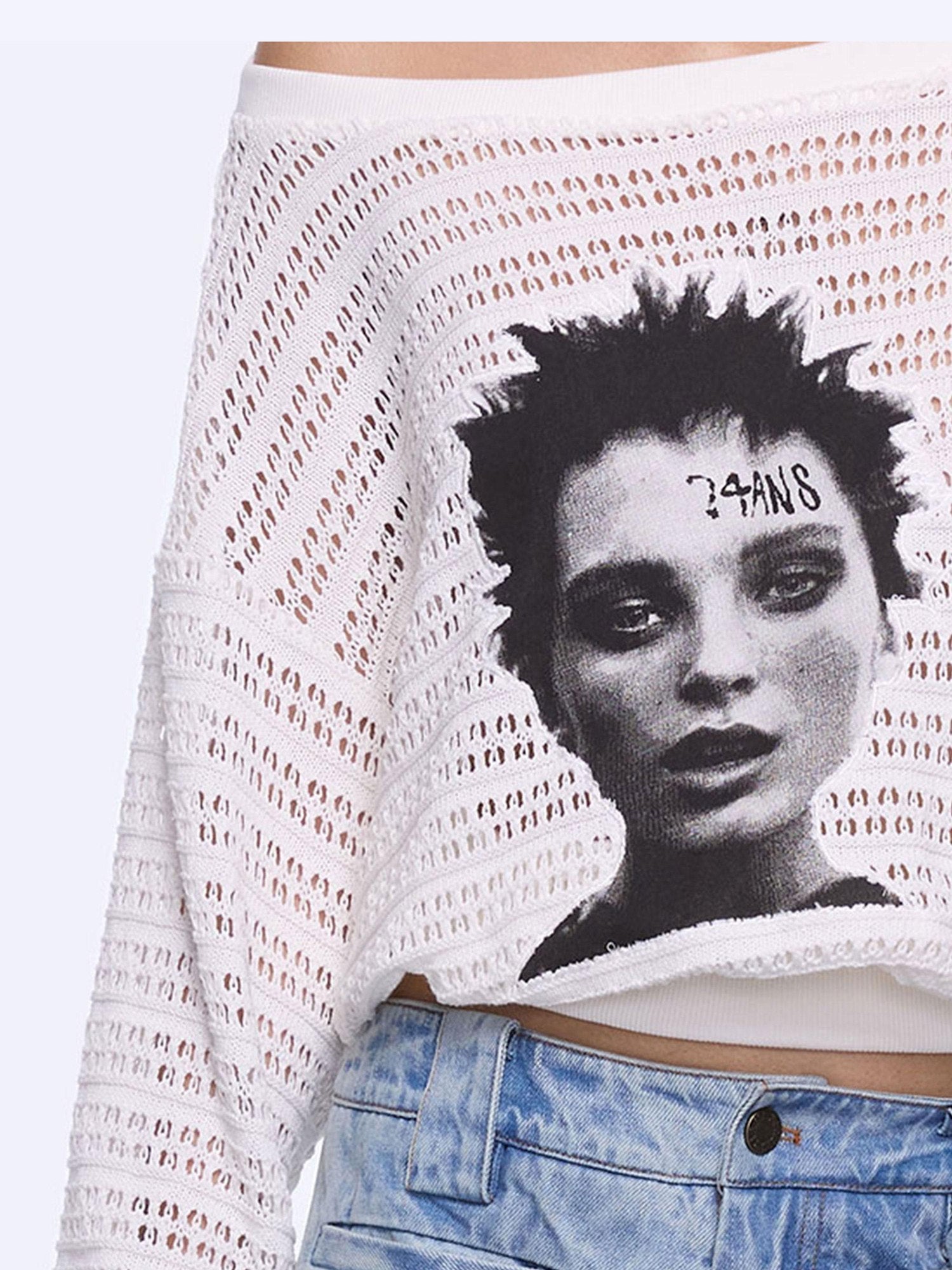 24ans Cutout Asymmetric Neck Loose Fit Women Punk Graphic Polyester T-Shirt