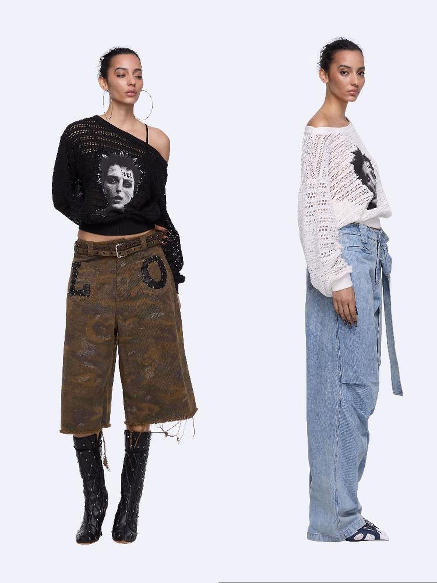 24ans Cutout Asymmetric Neck Loose Fit Women Punk Graphic Polyester T-Shirt