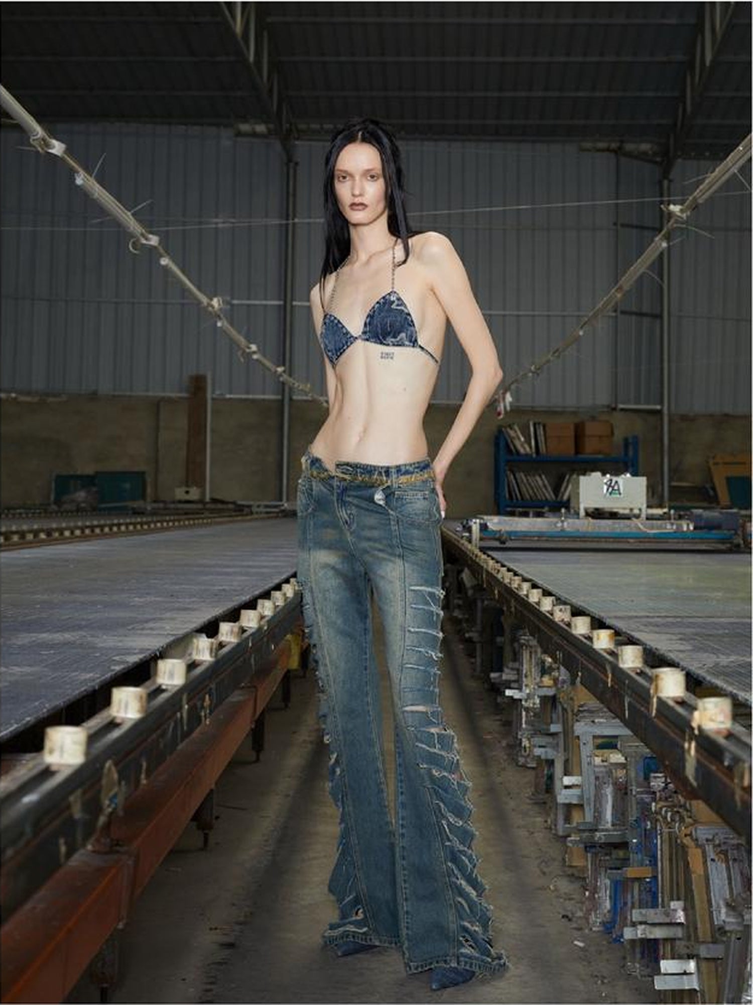 24ans Denim Bandeau Top Adjustable Cotton Vacation Wear
