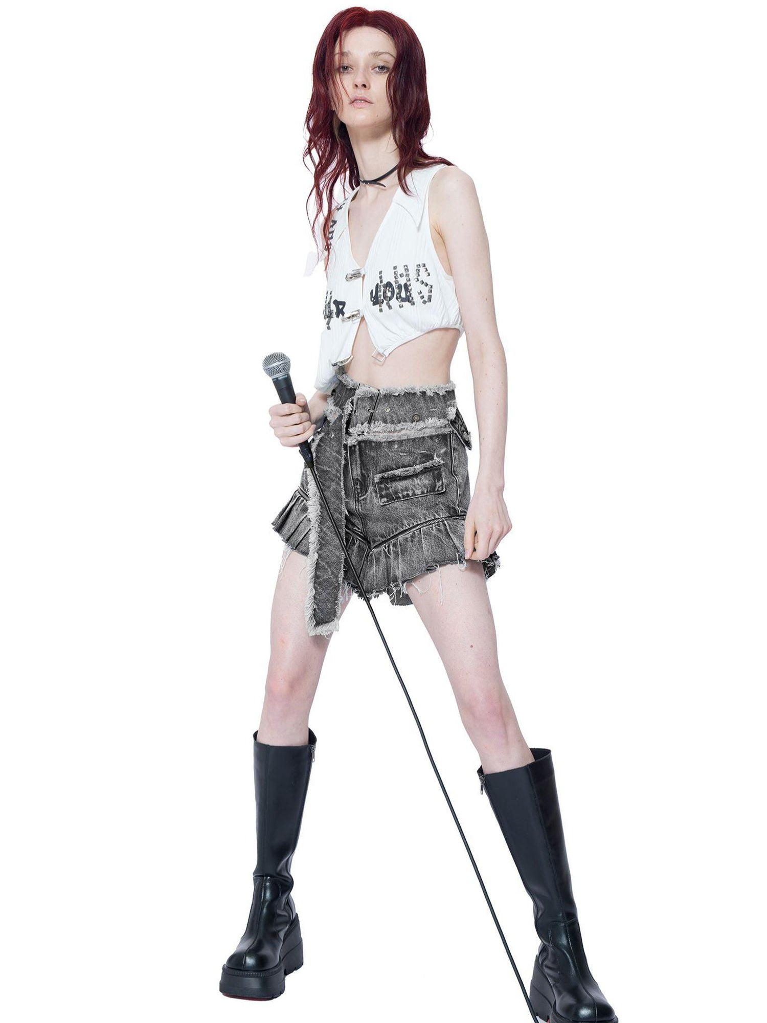 24ans Denim Culottes With Detachable Design