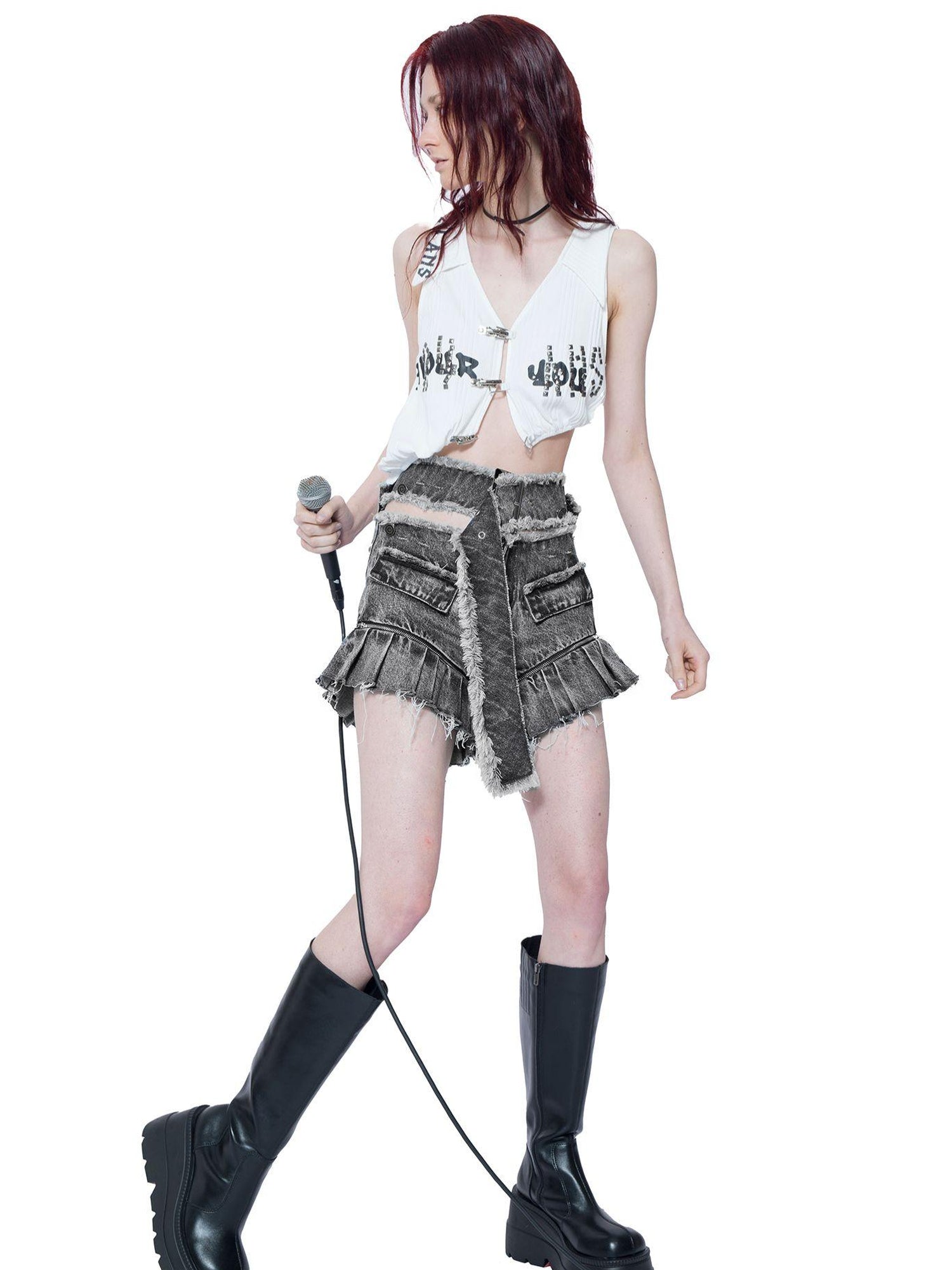 24ans Denim Culottes With Detachable Design