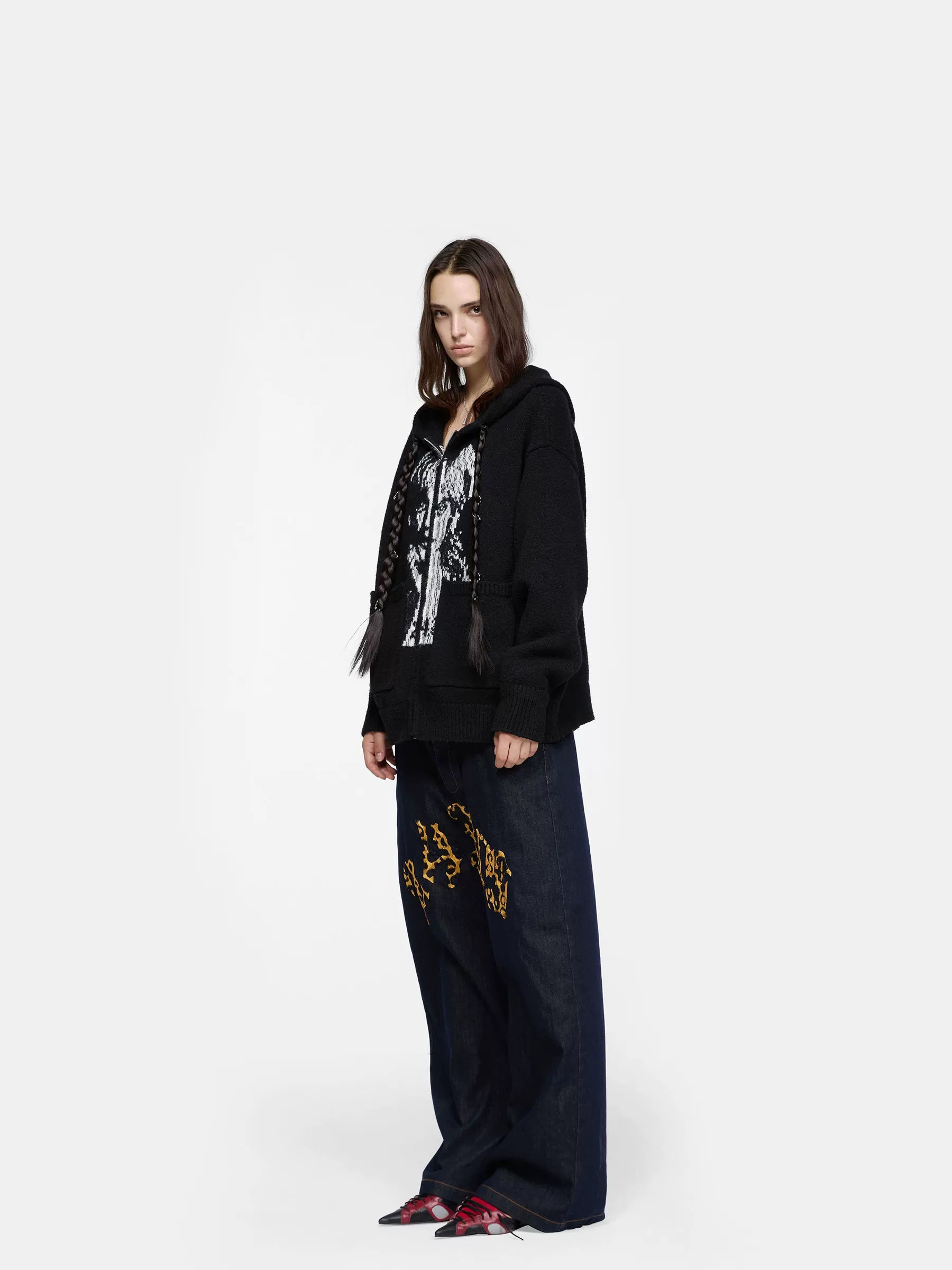 24ans Detachable Braid Hooded Knit Sweater Sweater-2