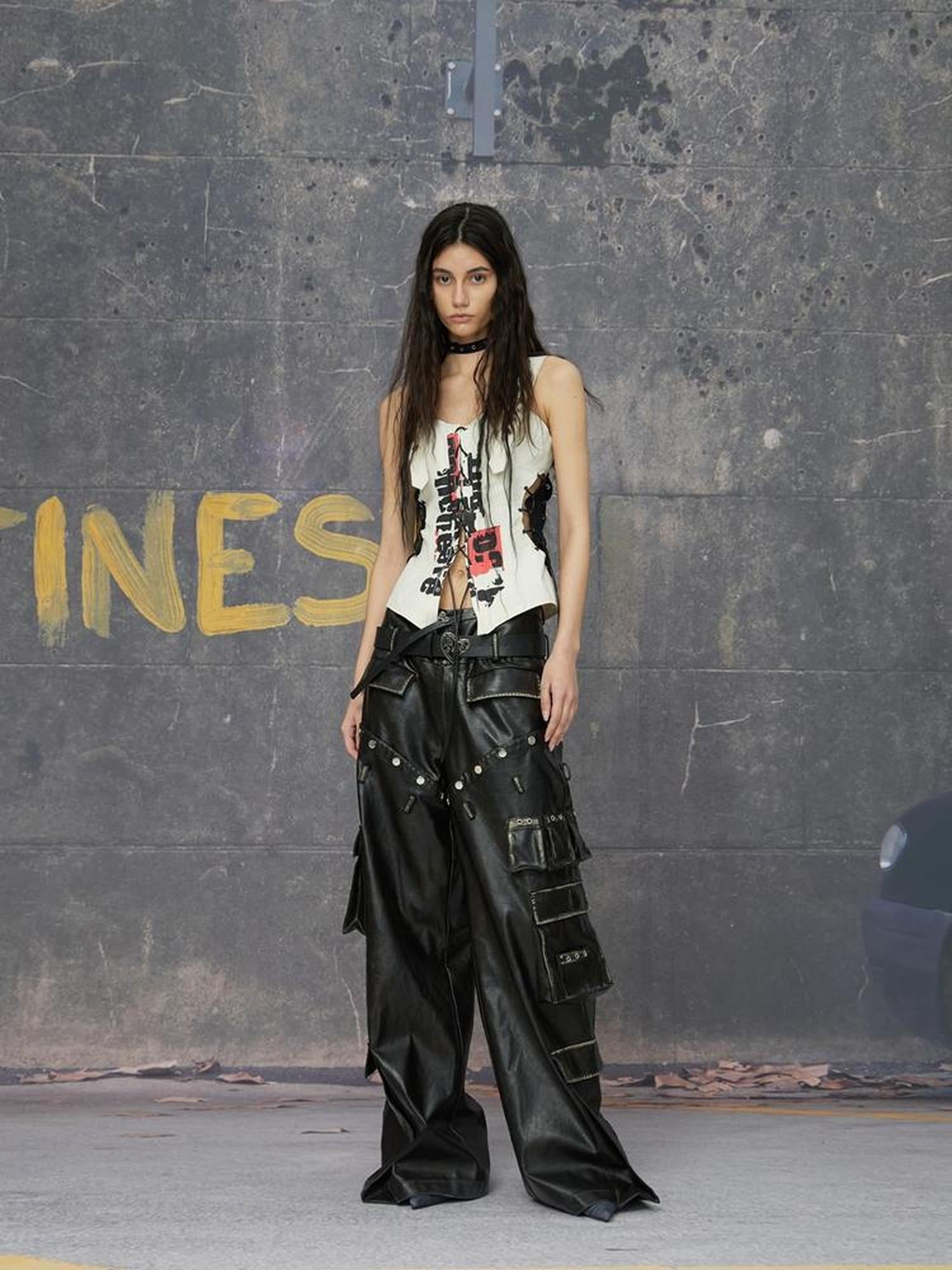24ans Detachable Punk Studded Pu Leather Pants