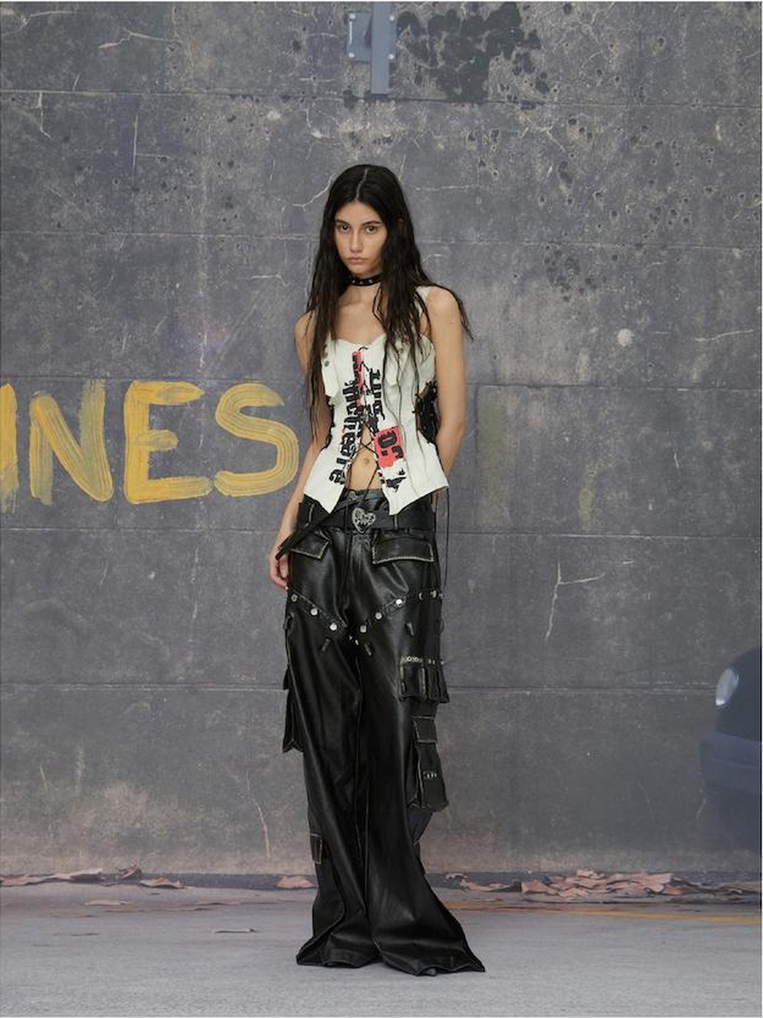 24ans Detachable Punk Studded Pu Leather Pants