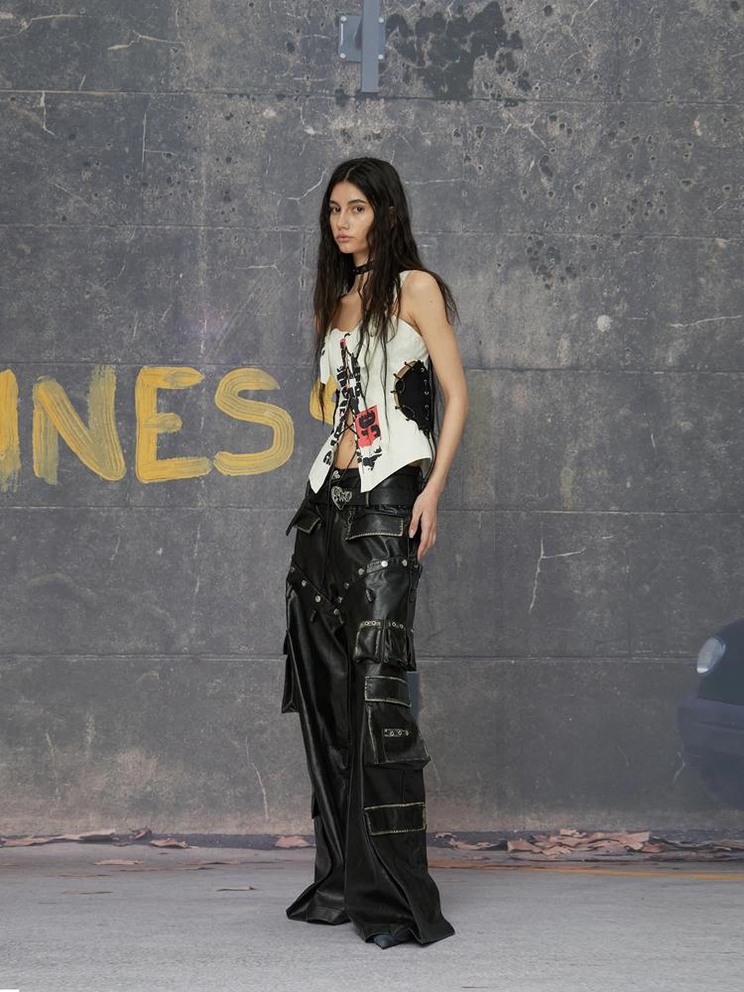 24ans Detachable Punk Studded Pu Leather Pants