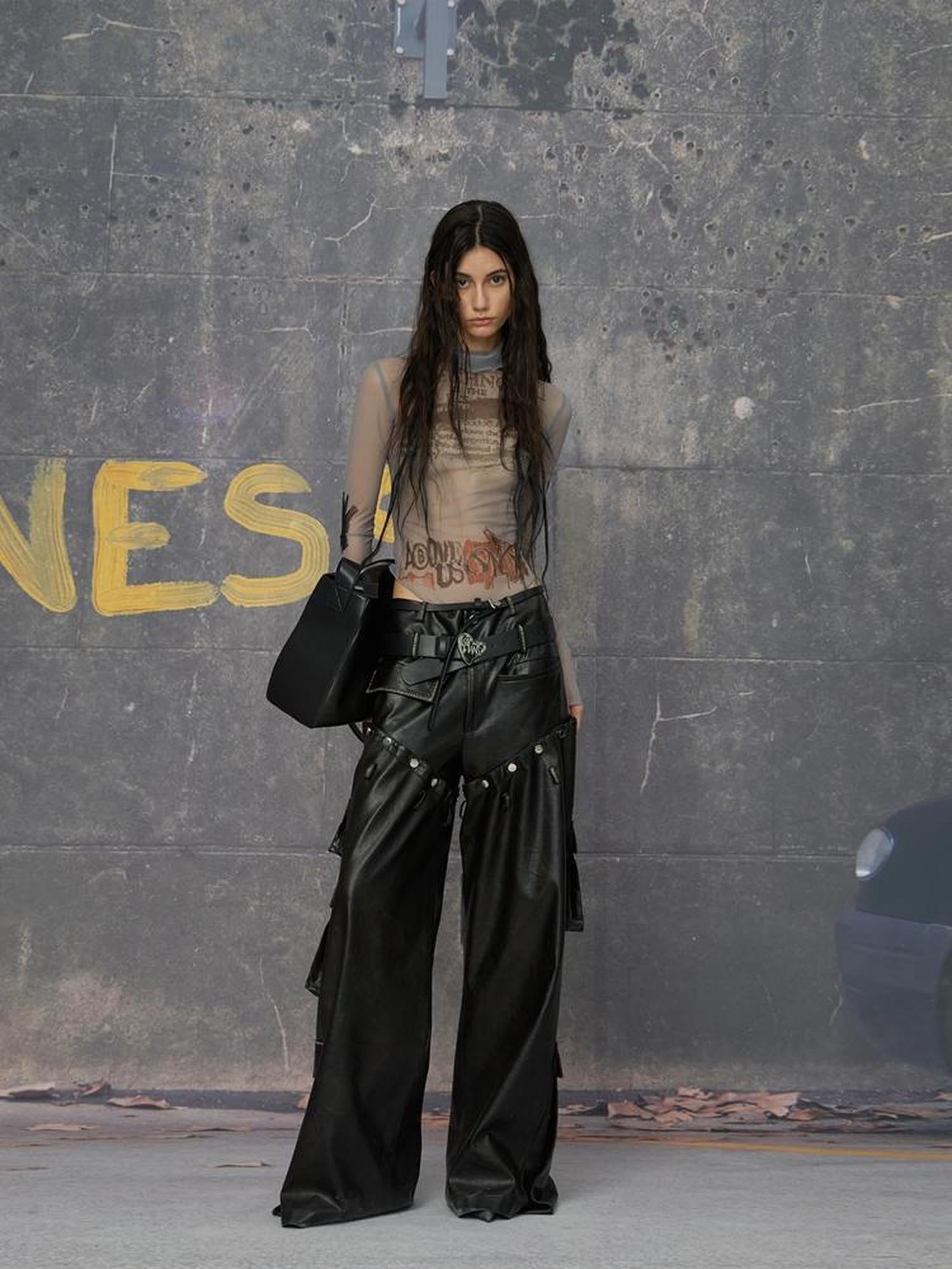 24ans Detachable Punk Studded Pu Leather Pants