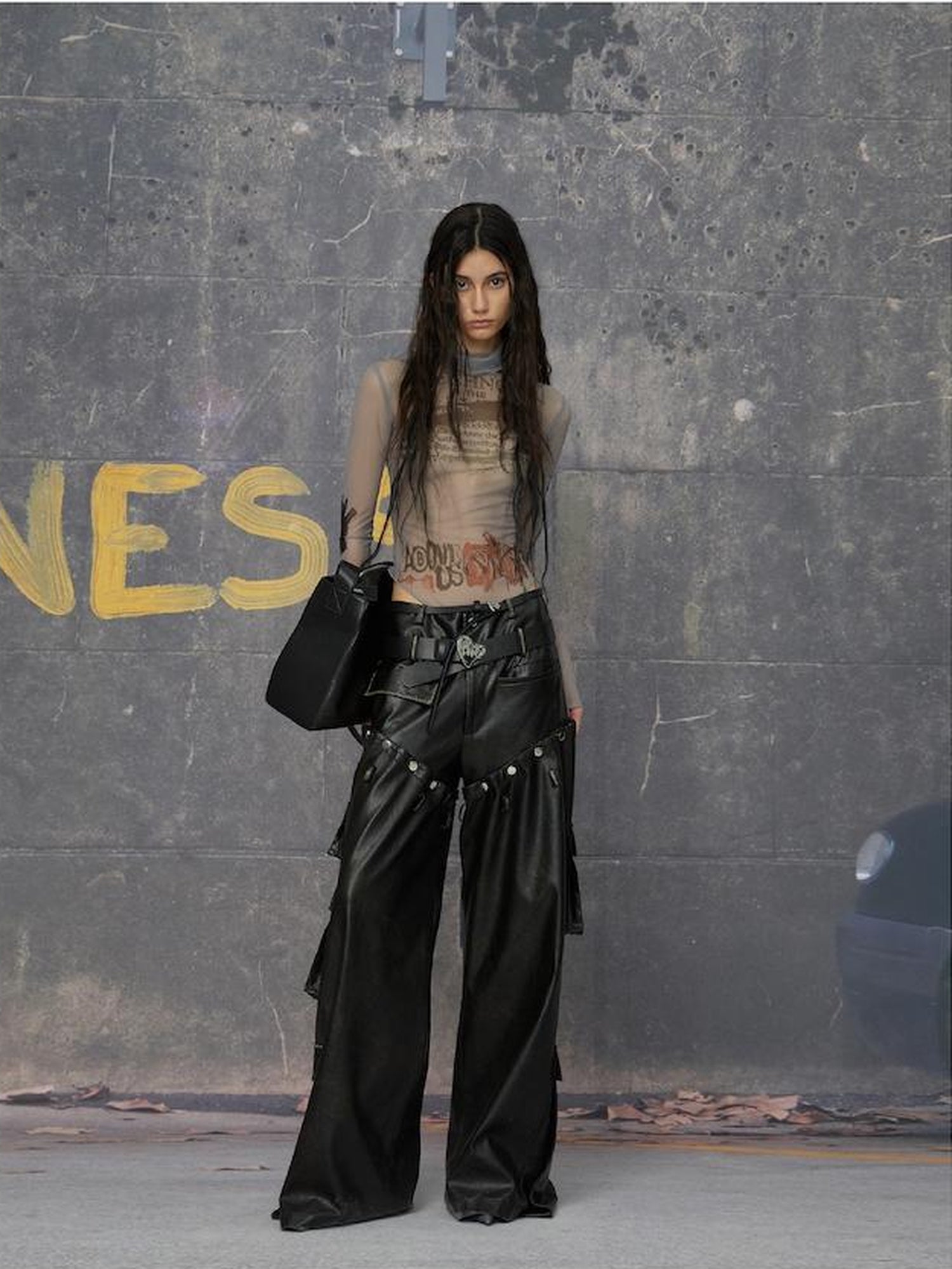 24ans Detachable Punk Studded Pu Leather Pants