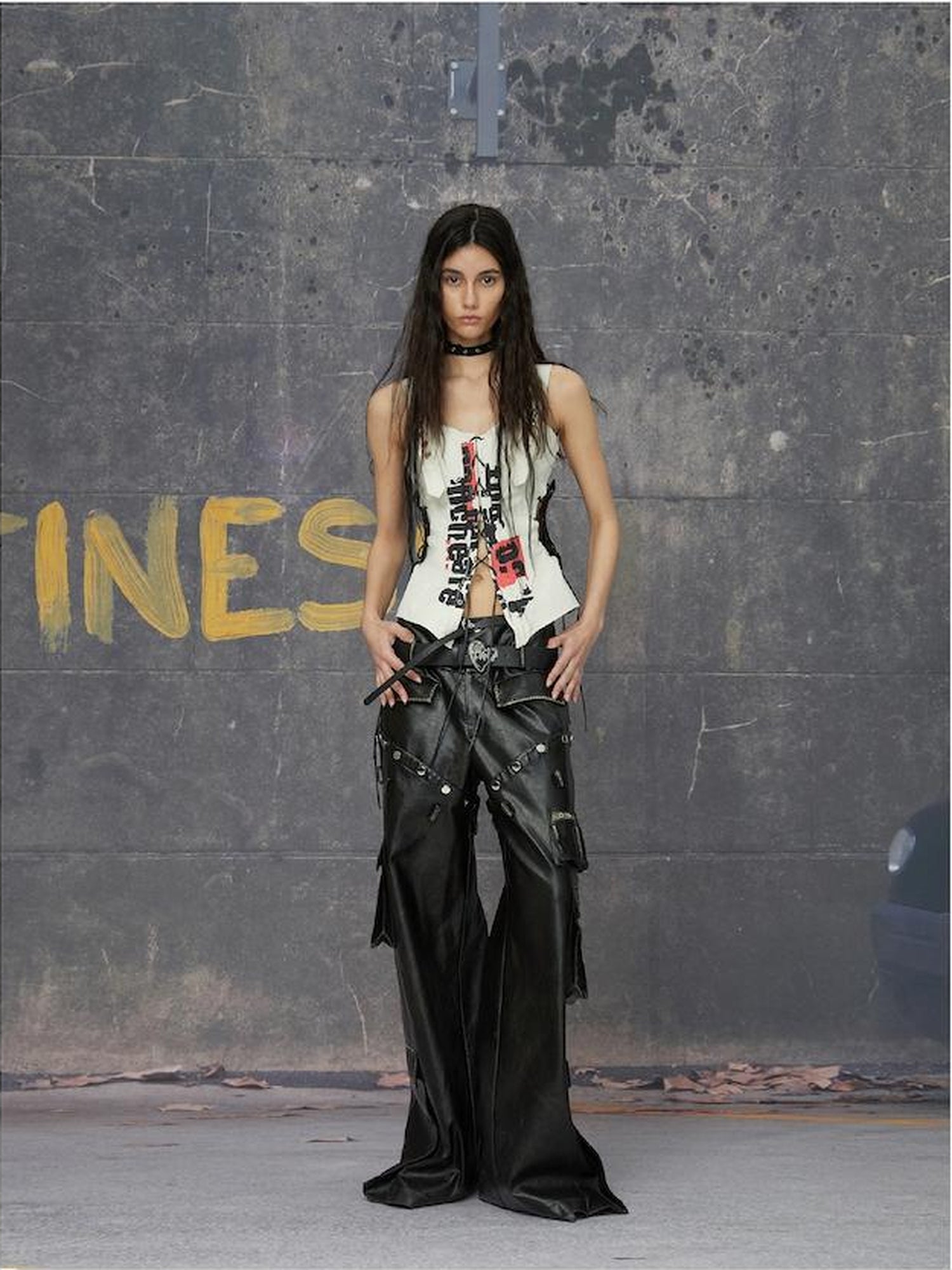 24ans Detachable Punk Studded Pu Leather Pants